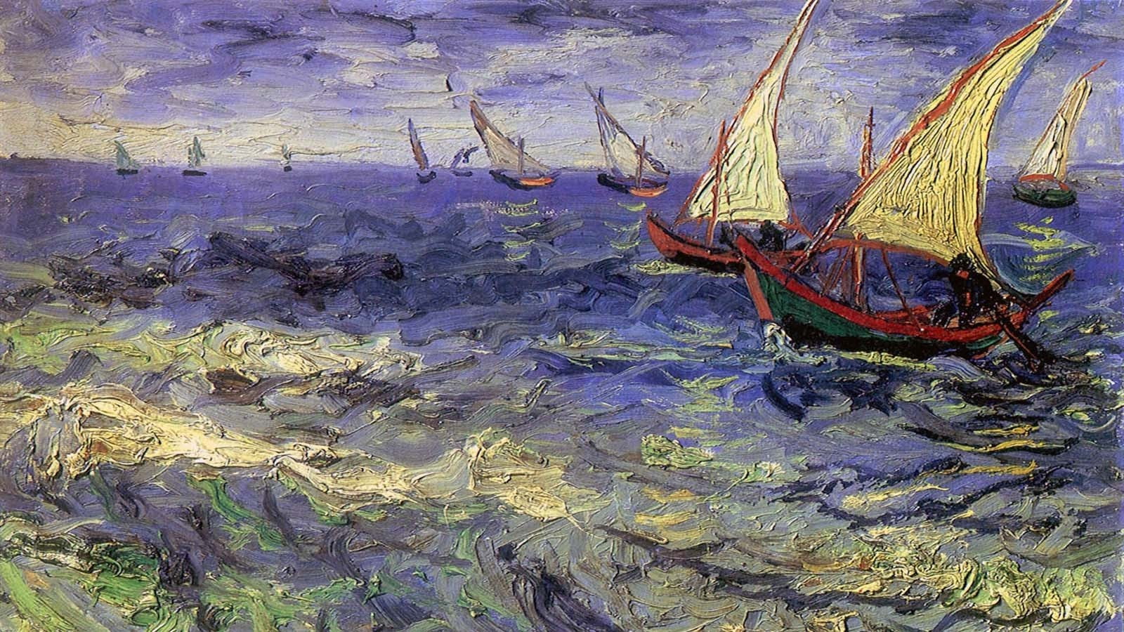 vincent van gogh boat painting sea artwork classic art high angle view 2k