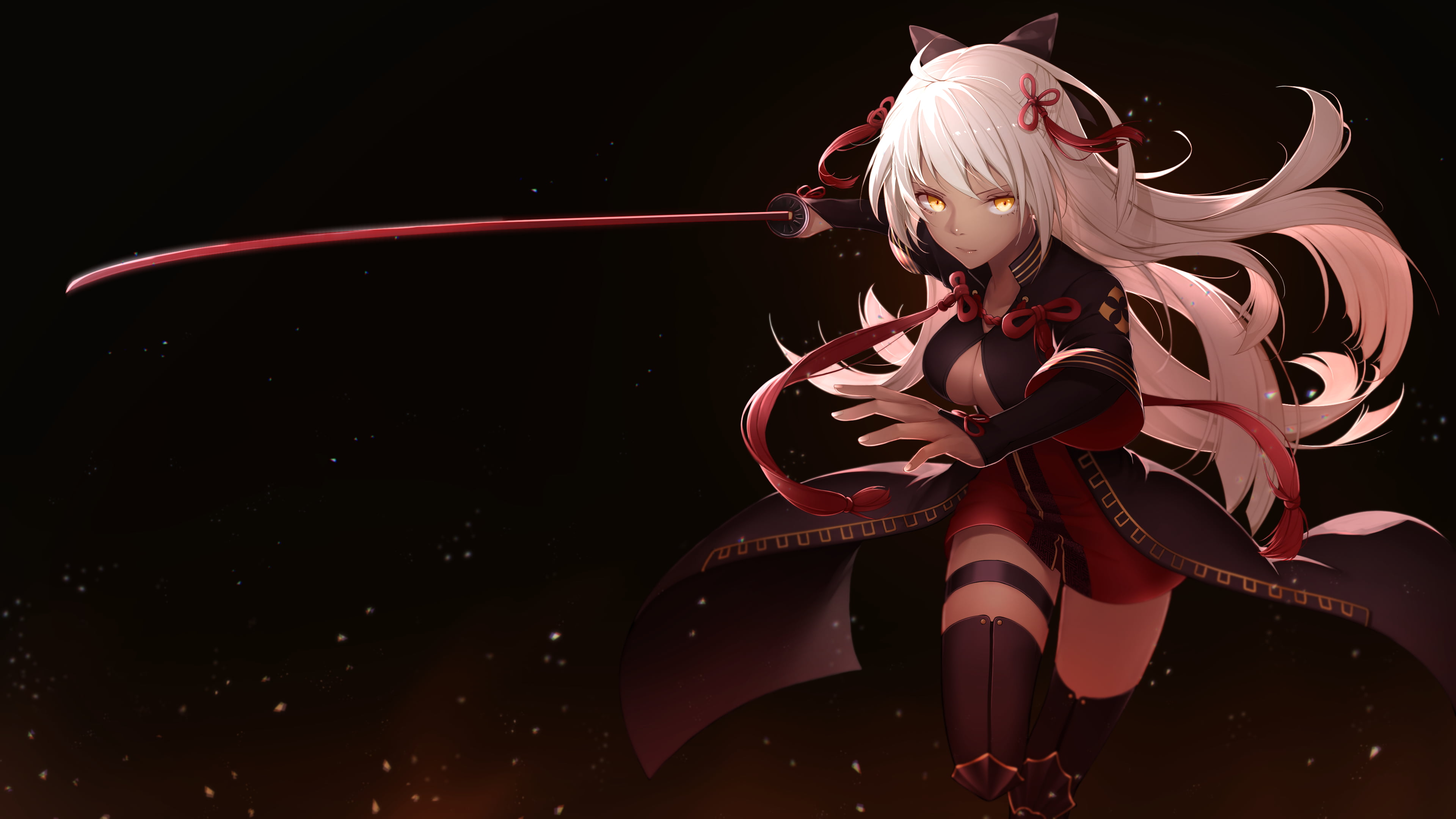 white haired female anime character with sword illustration Fate Grand Order 2k 4k