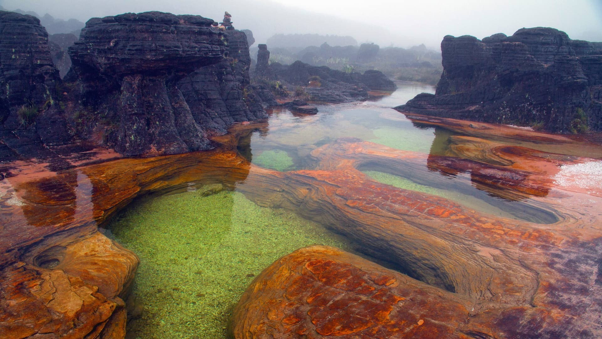 body of water on rock nature landscape Mount Roraima Venezuela 2k