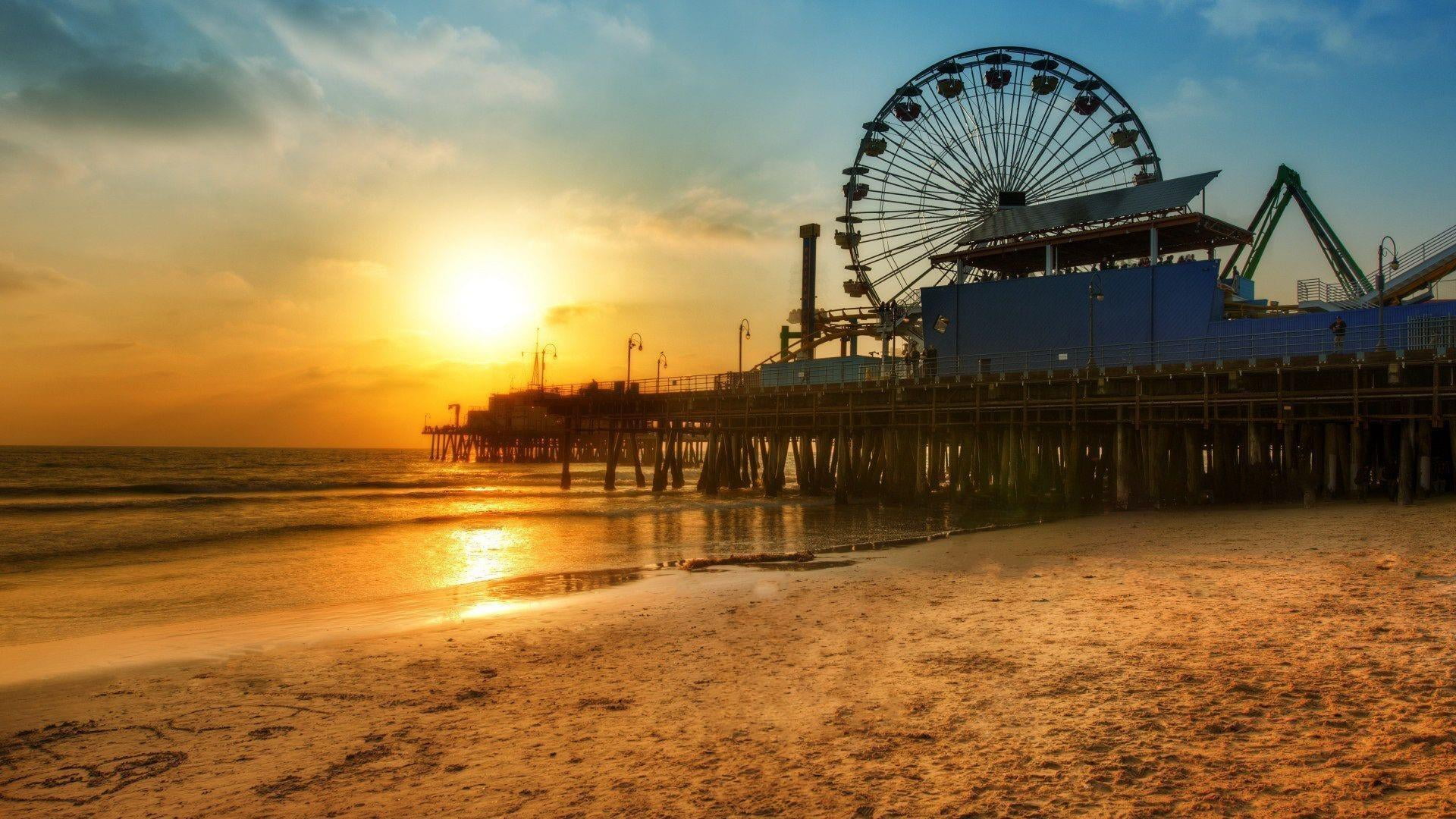 body of water sea sky pier los angeles sunset santa monica 2k