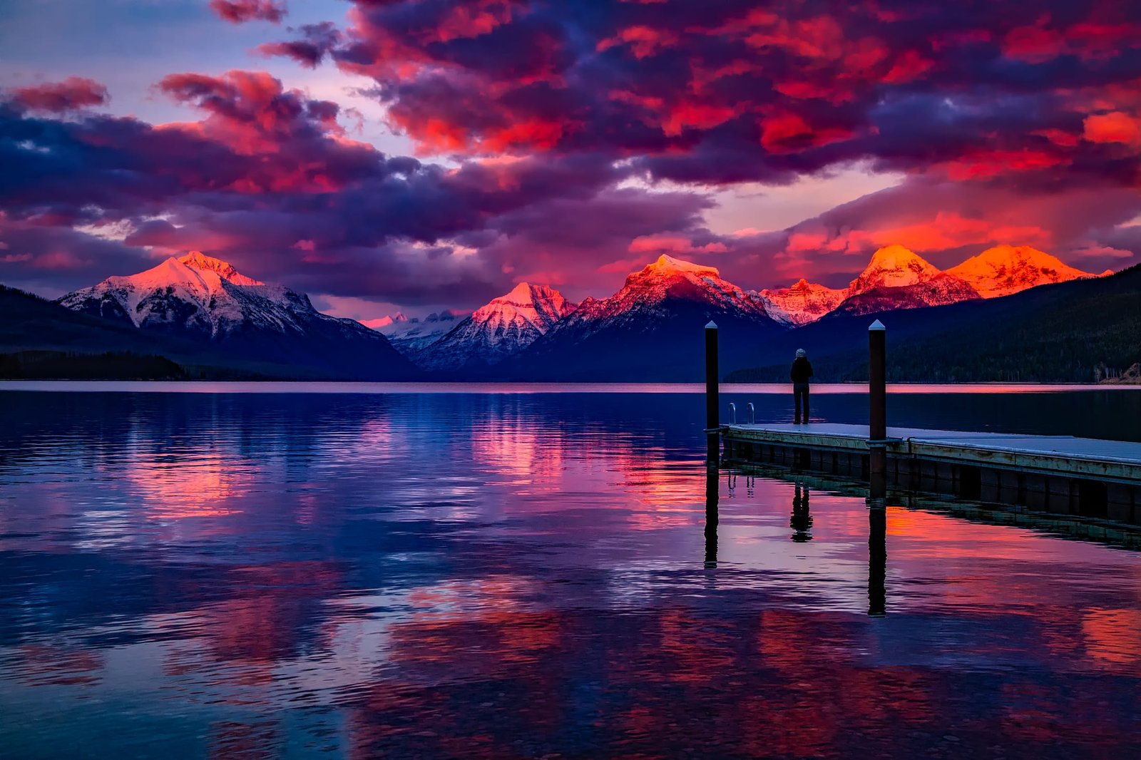Dock Under Cloudy Sky in Front of Mountain beautiful calm clouds 2k