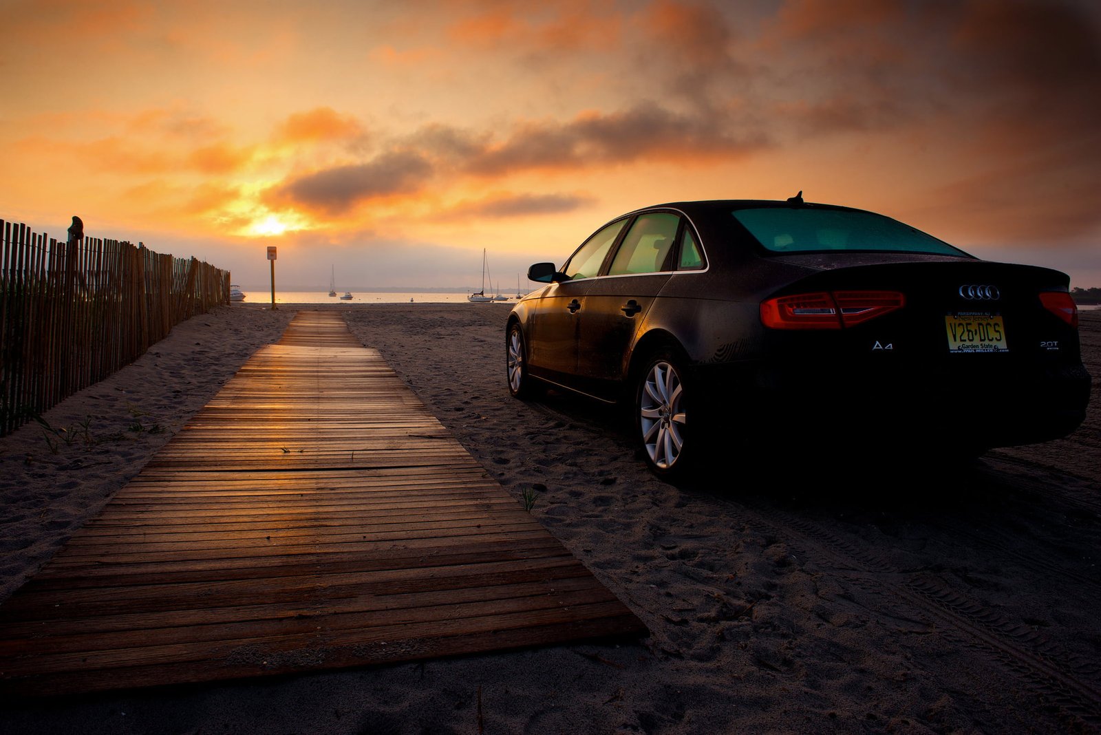 maroon Audi sedan sand machine beach dawn audi sunset 2k