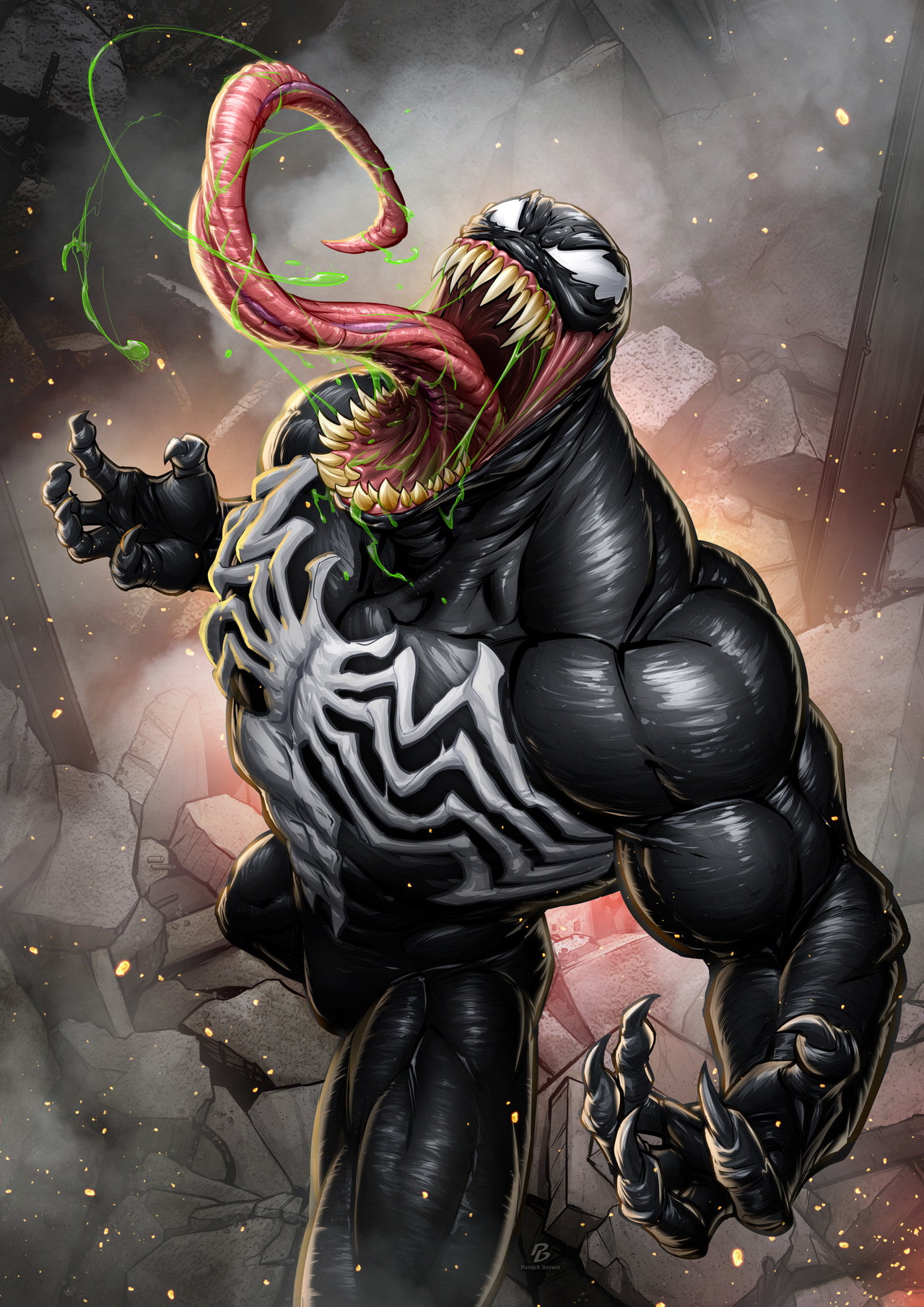 Marvel Venom digital wallpaper Patrick Brown mist sparks tongues