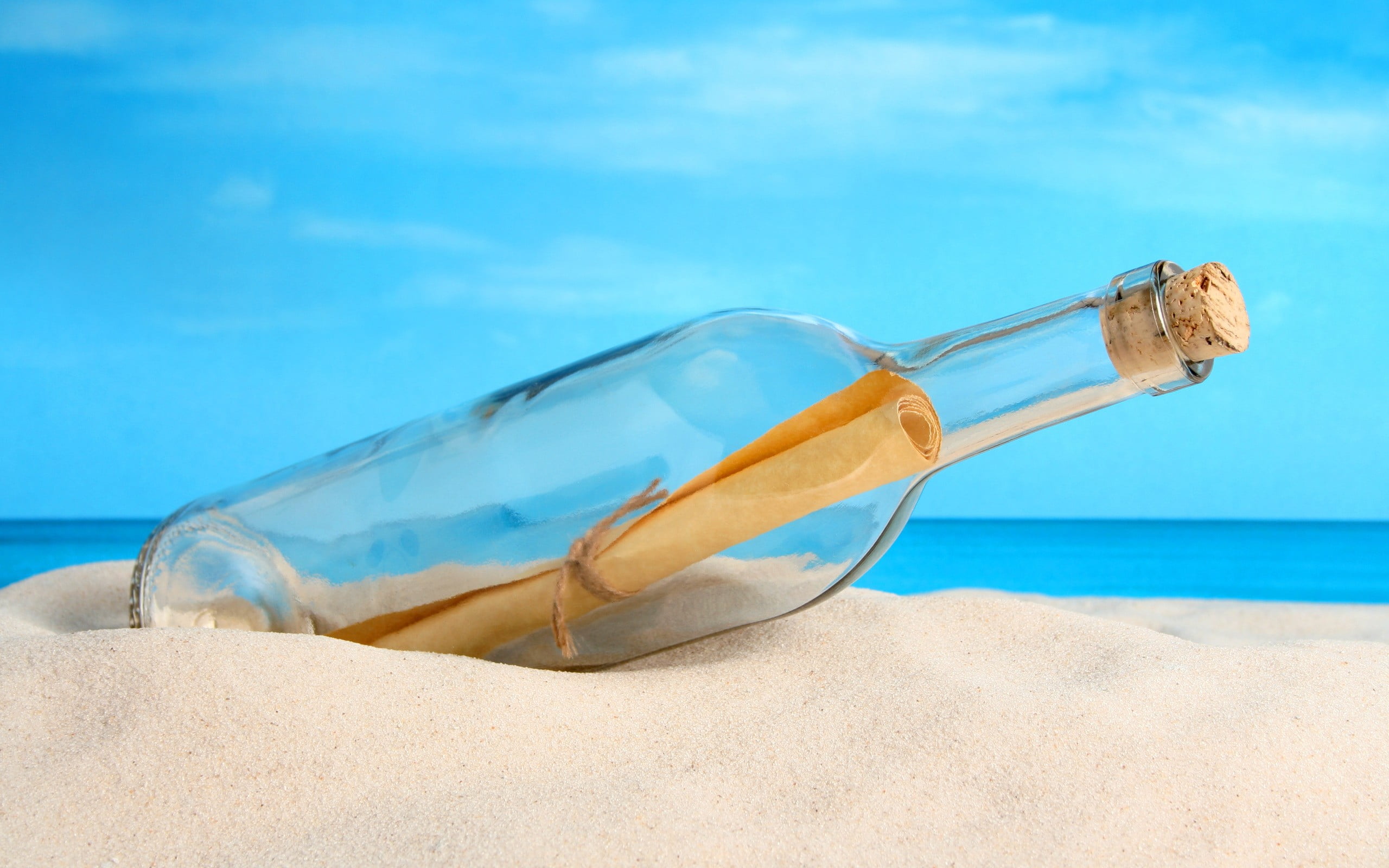 message in a bottle on sand summer bottles beach sea sky 2k