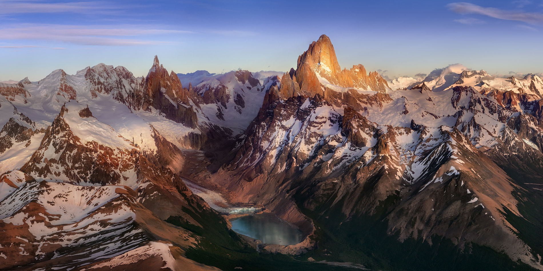 mountains lake snowy peak Andes Patagonia Argentina aerial view 2k
