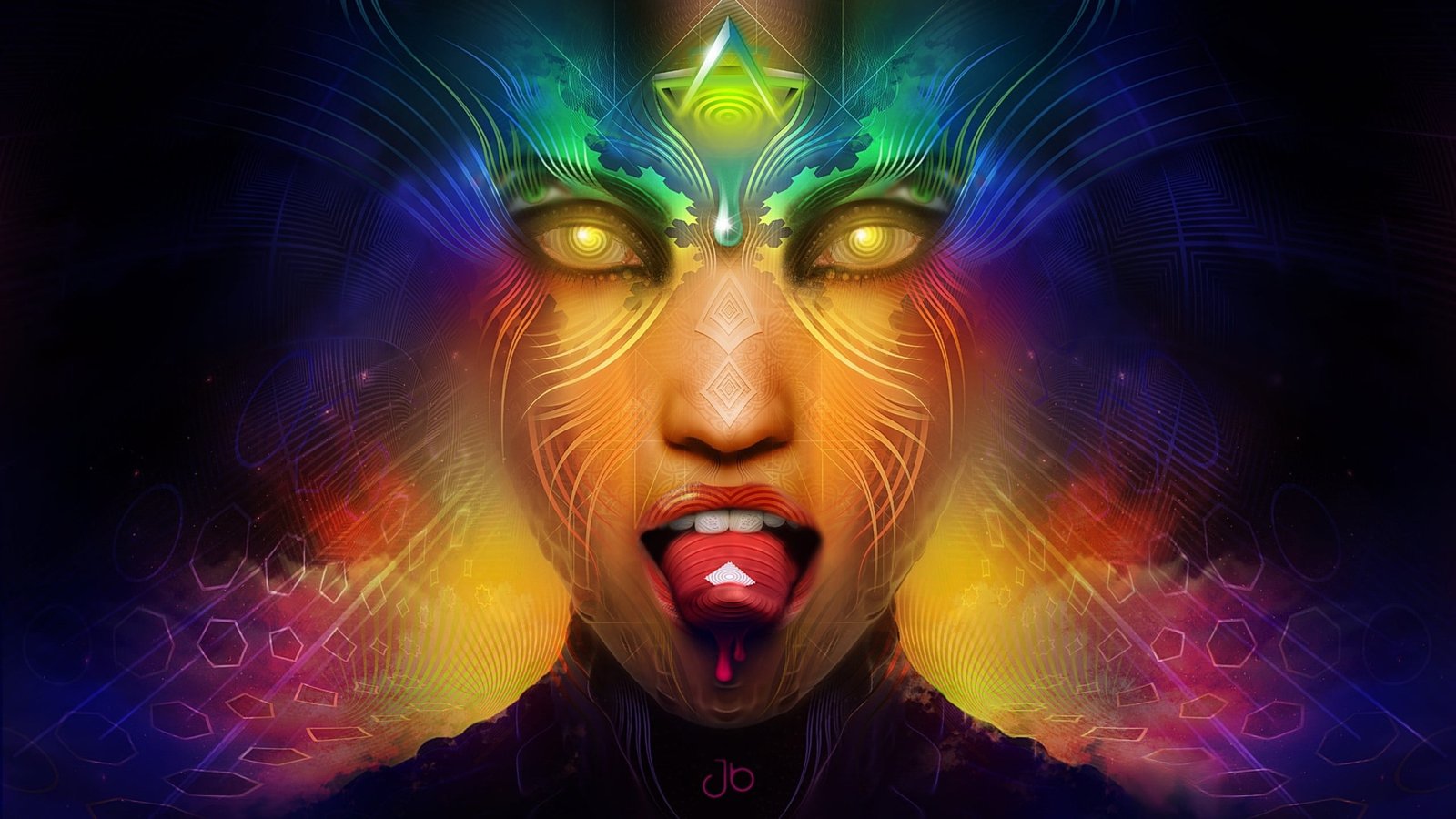 multicolored digital wallpaper anime LSD women psychedelic 2k