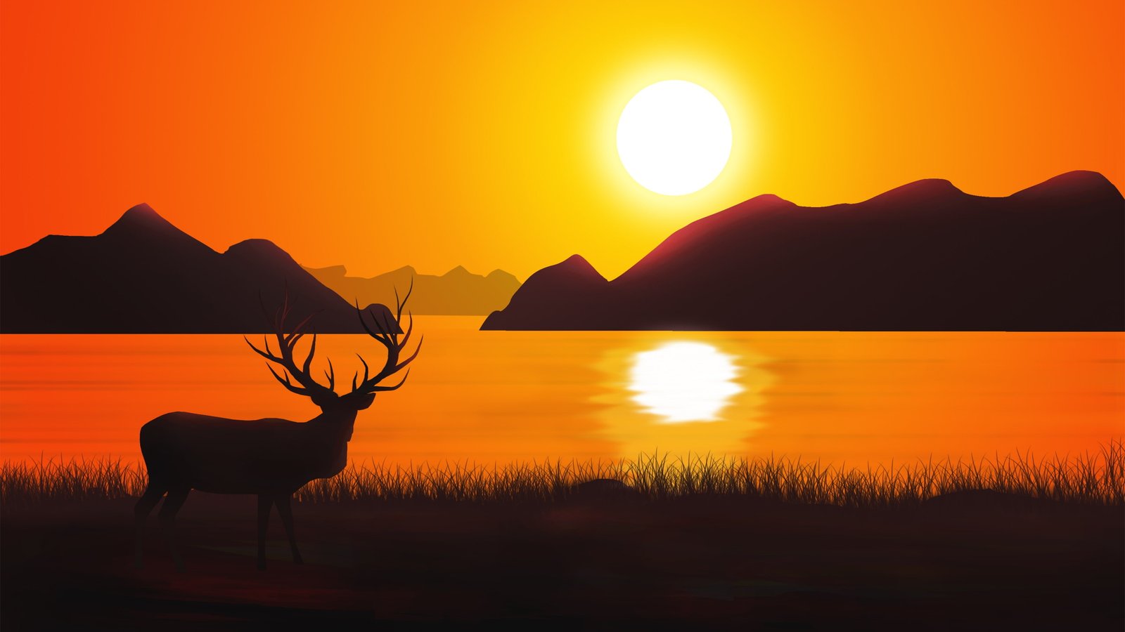 sunset silhouette deer 2k 4k