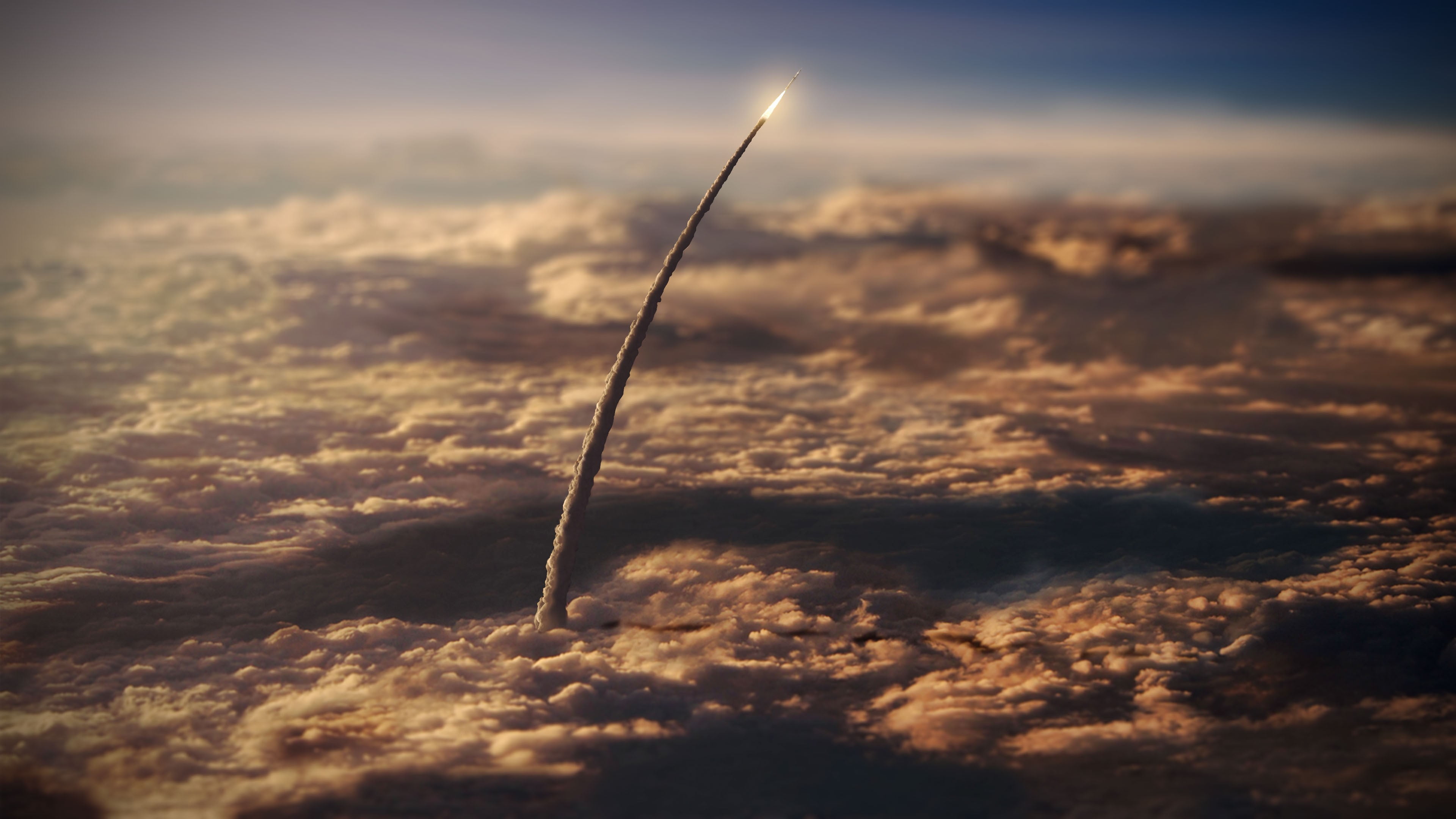 white rocket illustration space NASA tilt shift clouds 2k 4k