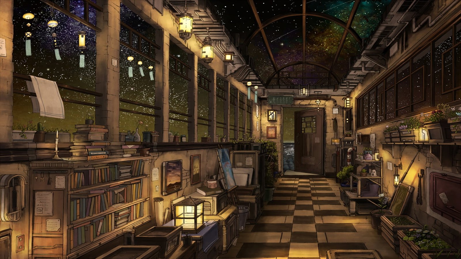 anime city Japan night architecture built structure illuminated 2k