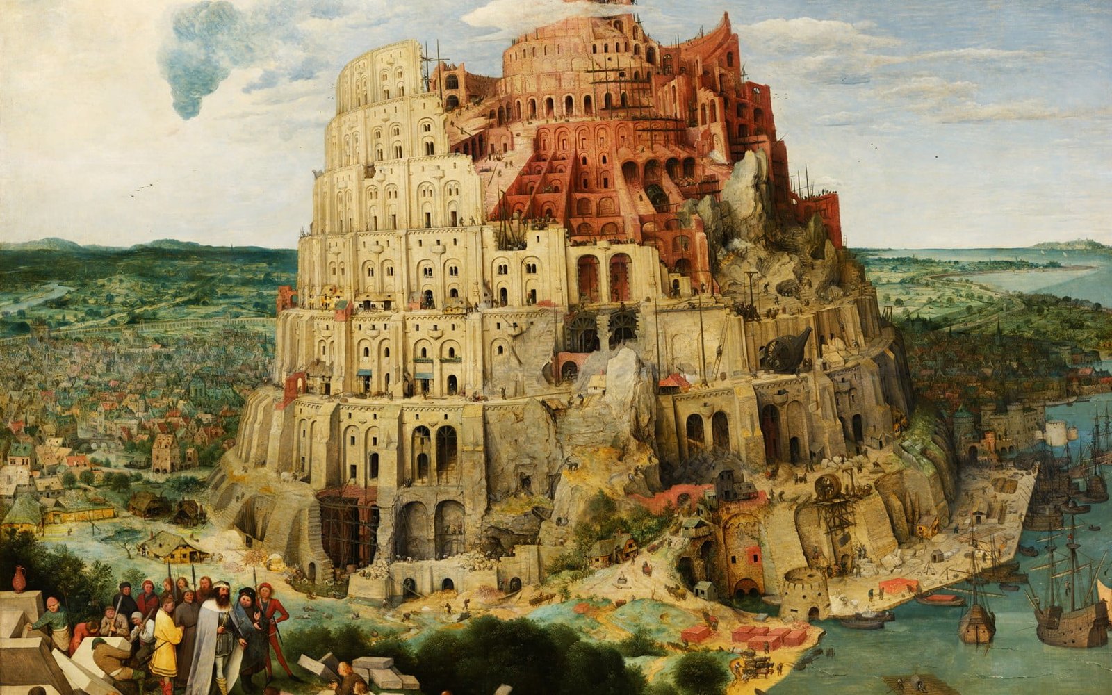 beige building painting Tower of Babel Pieter Bruegel classic art 2k