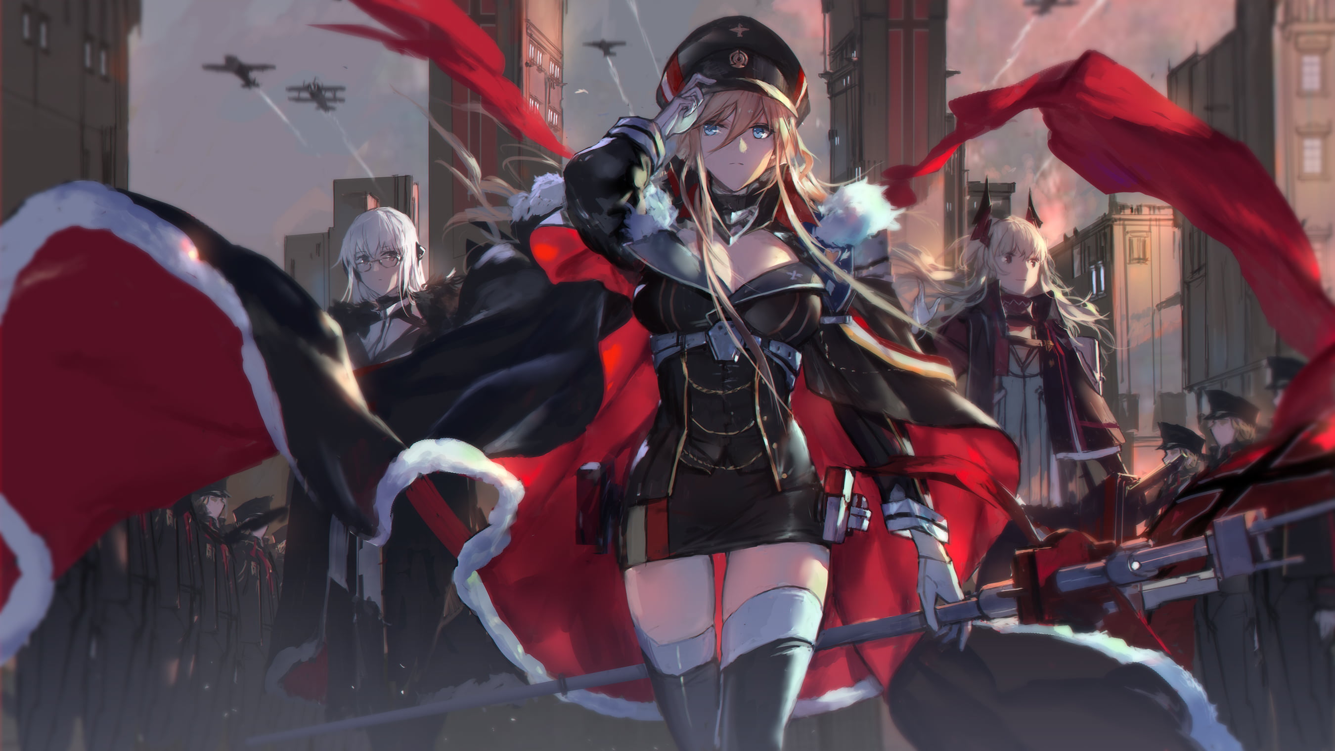 Bismarck Azur Lane blonde long hair Military Uniform berets 2k