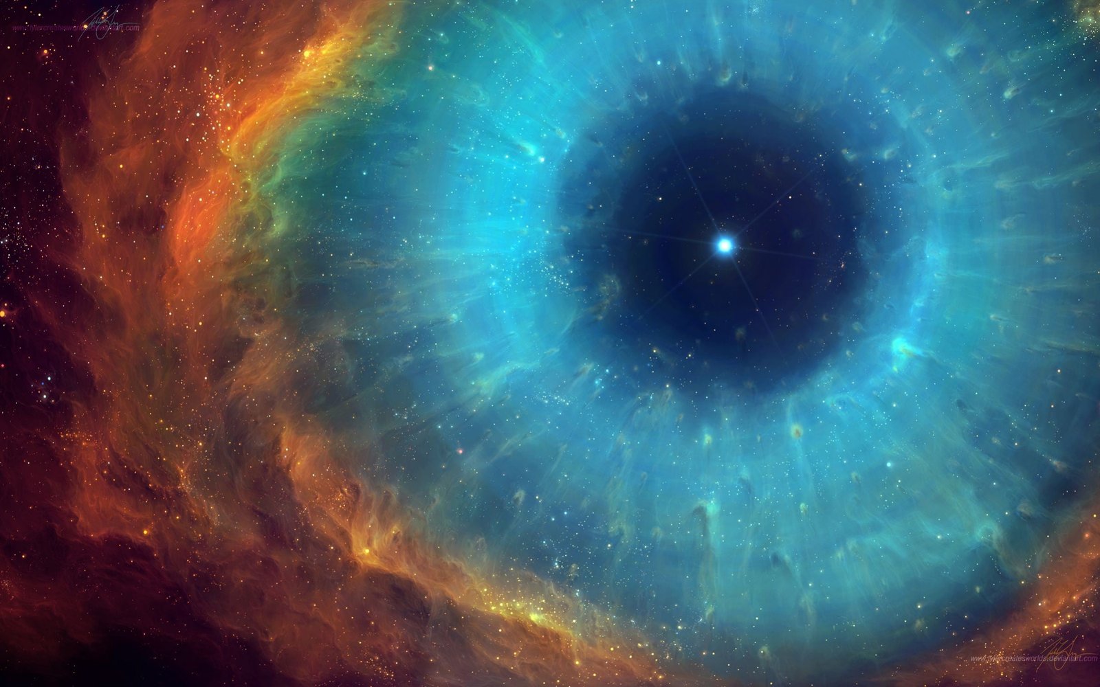 blue red and orange galaxy digital wallpaper universe eyes 2k