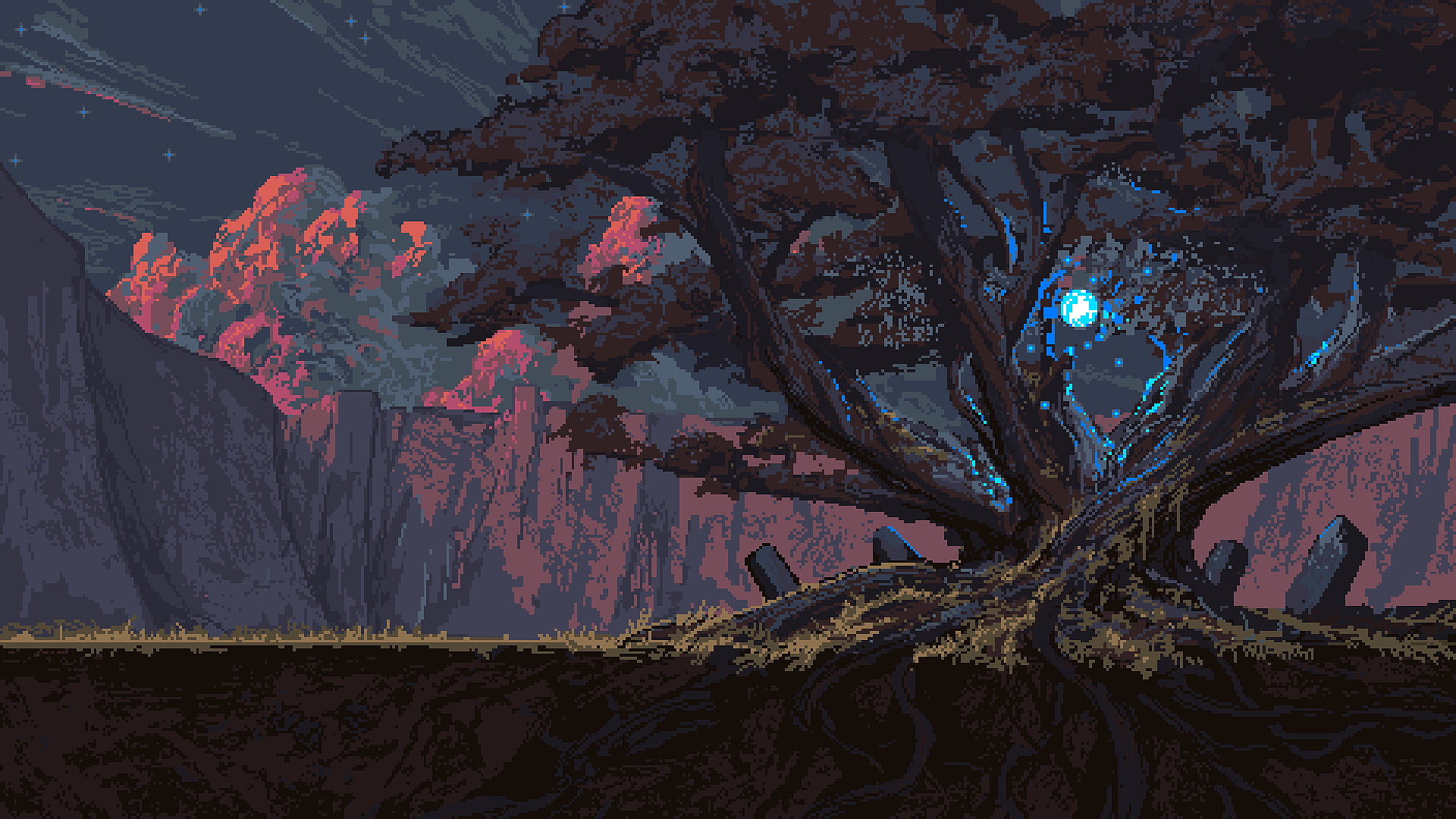 brown tall tree painting pixel art trees magic Noah Bradley 2k