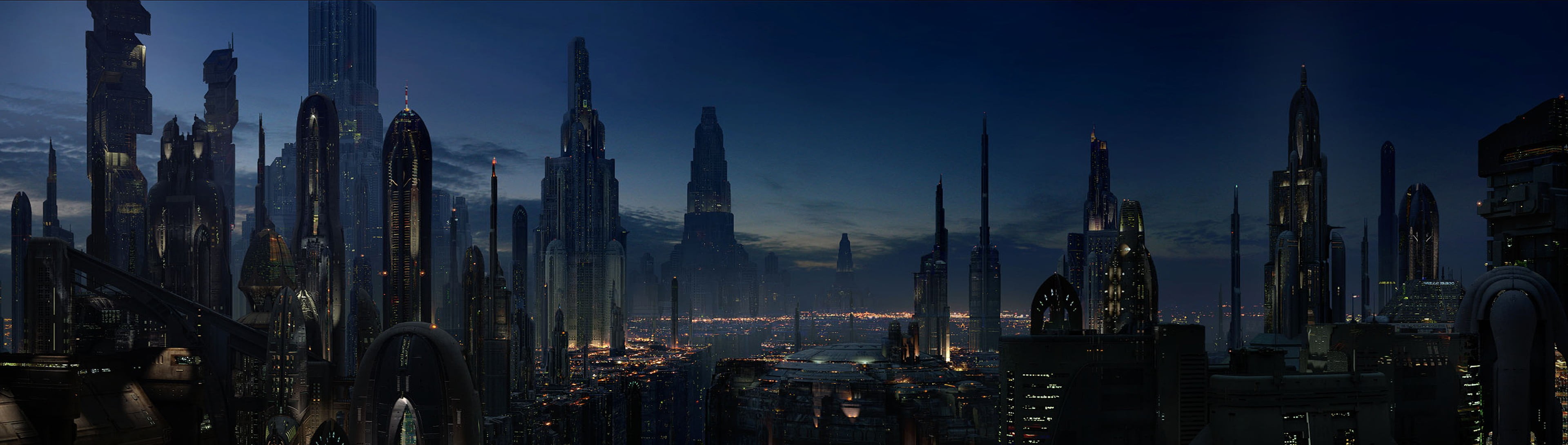 city wallpaper multiple display Star Wars Coruscant building exterior 2k 4k