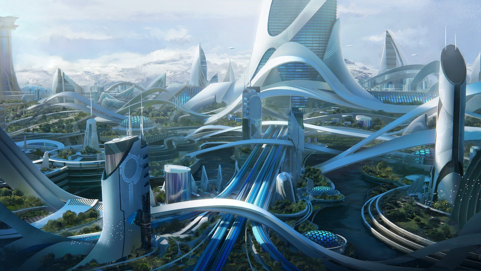 future architecture digital wallpaper Leon Tukker science fiction 2k