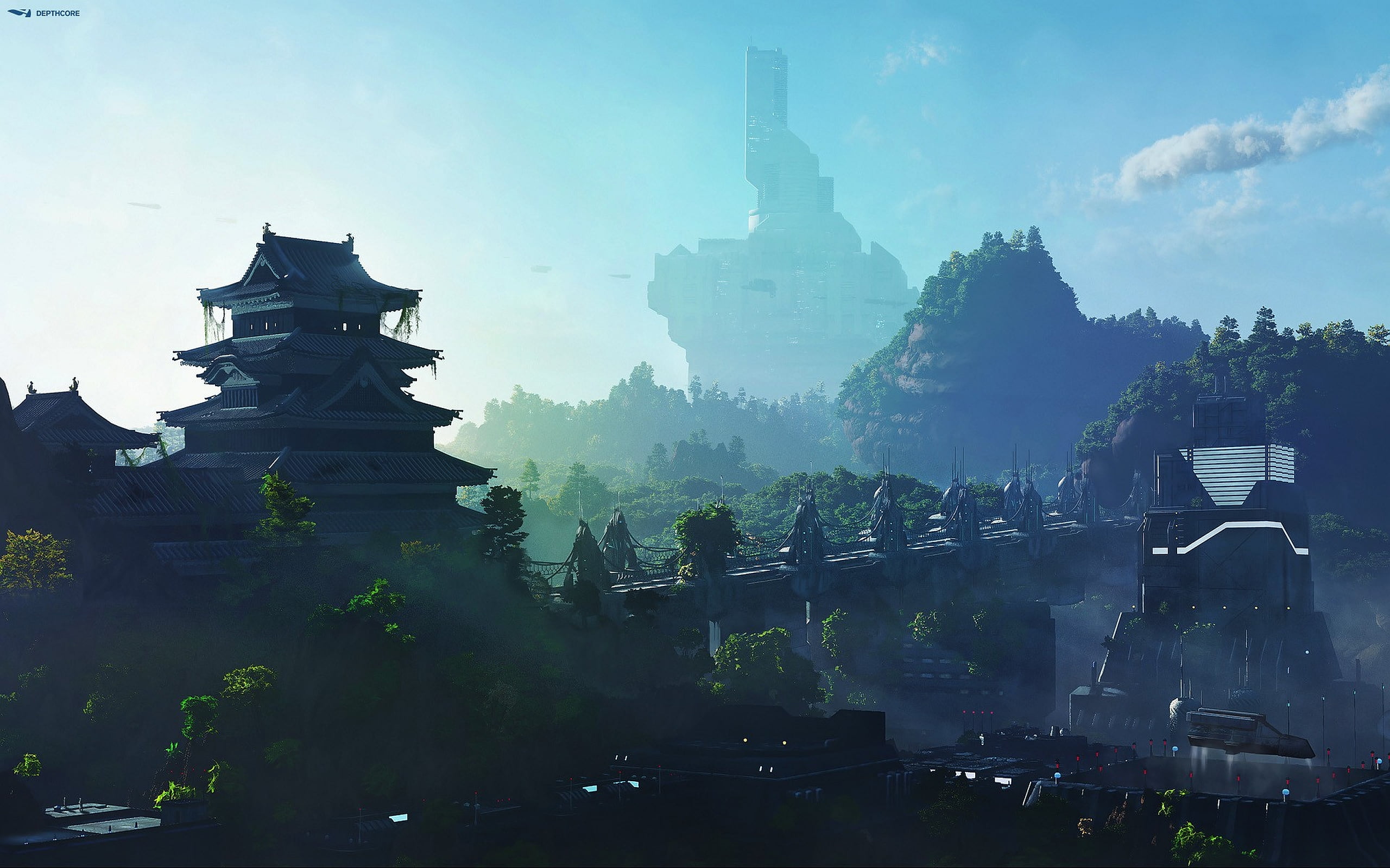 futuristic temple and forest landmark video game screenshot 2k