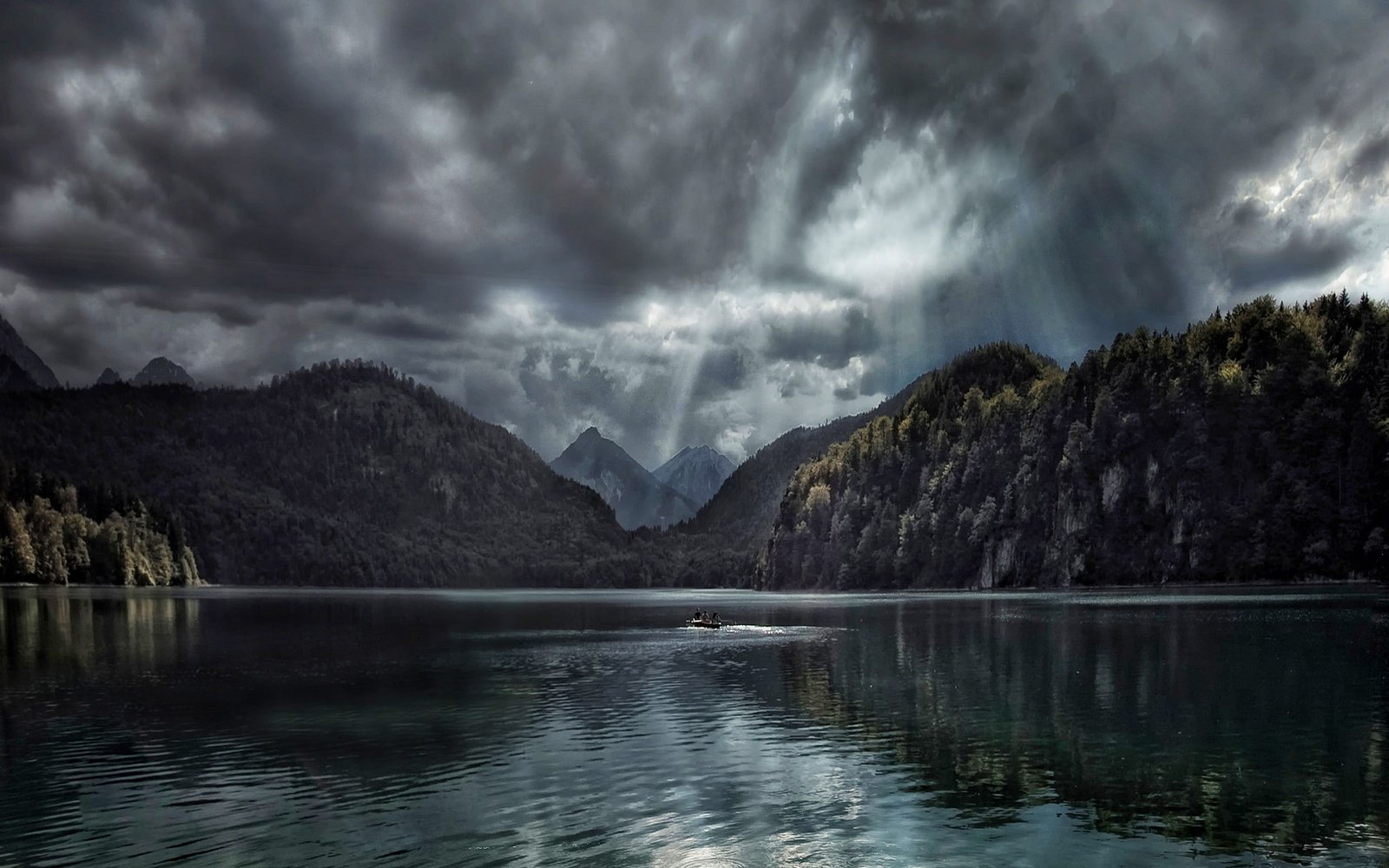 Nature Landscape Lake Forest Fall Clouds Sun Rays Mountain Germany Dark 2k