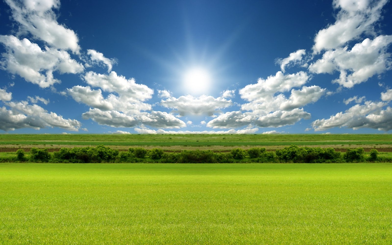 nature landscape sky field Sun clouds grass tranquil scene 2k