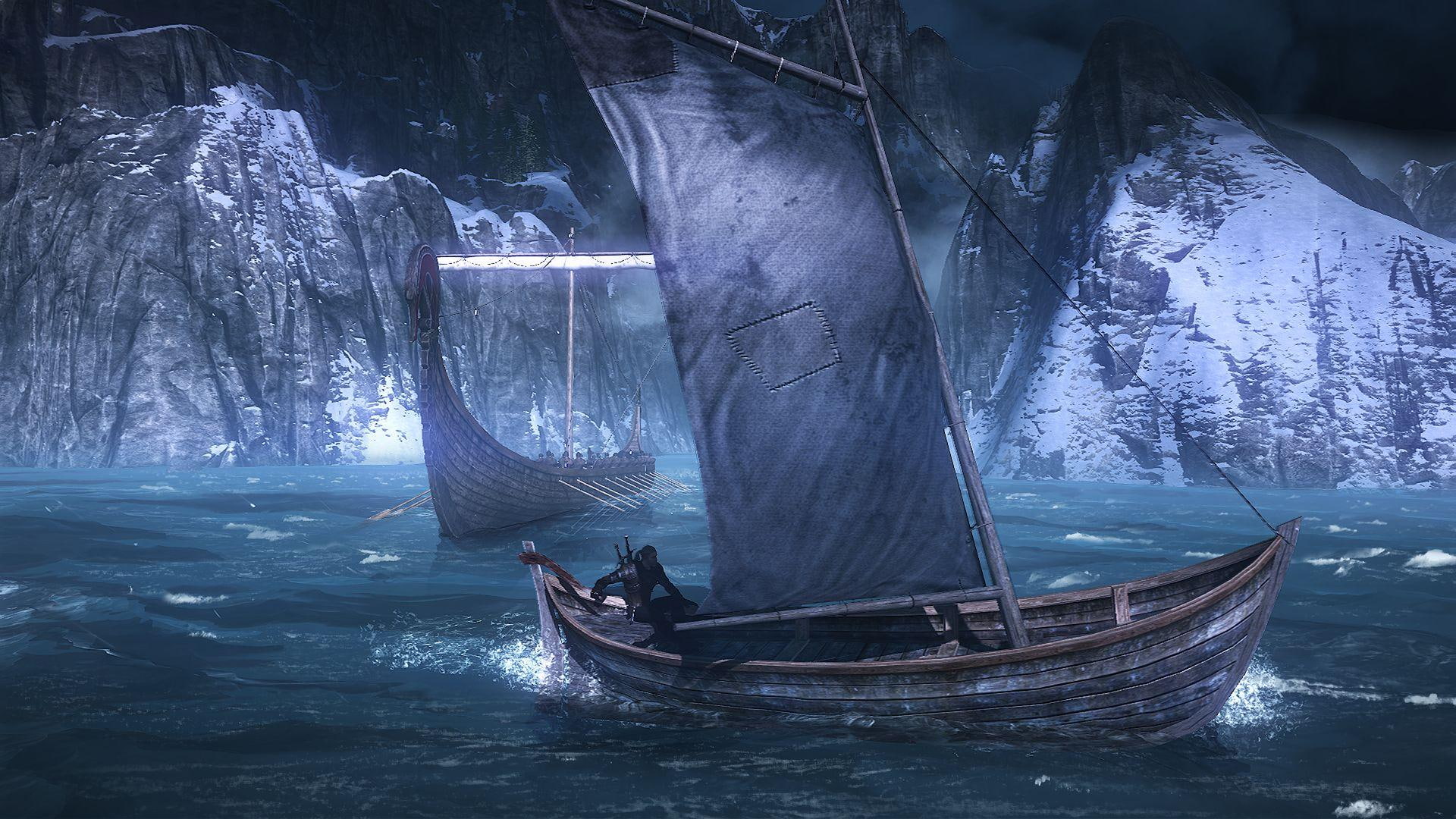 On The Fantasy Way brown sail ship water game boat the witcher 2k