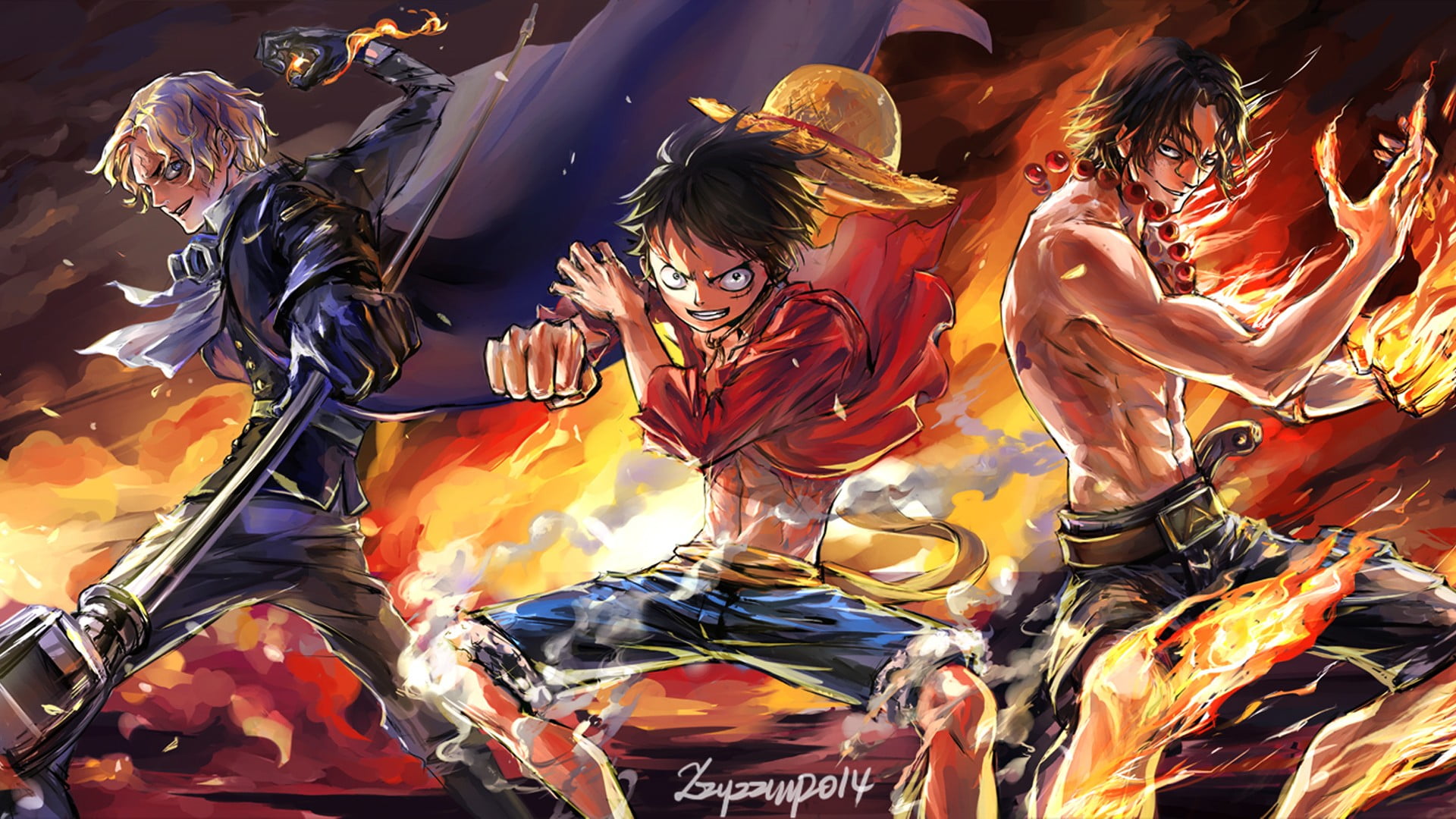 One Piece wallpaper Monkey D Luffy Portgas Ace Sabo illustration 2k