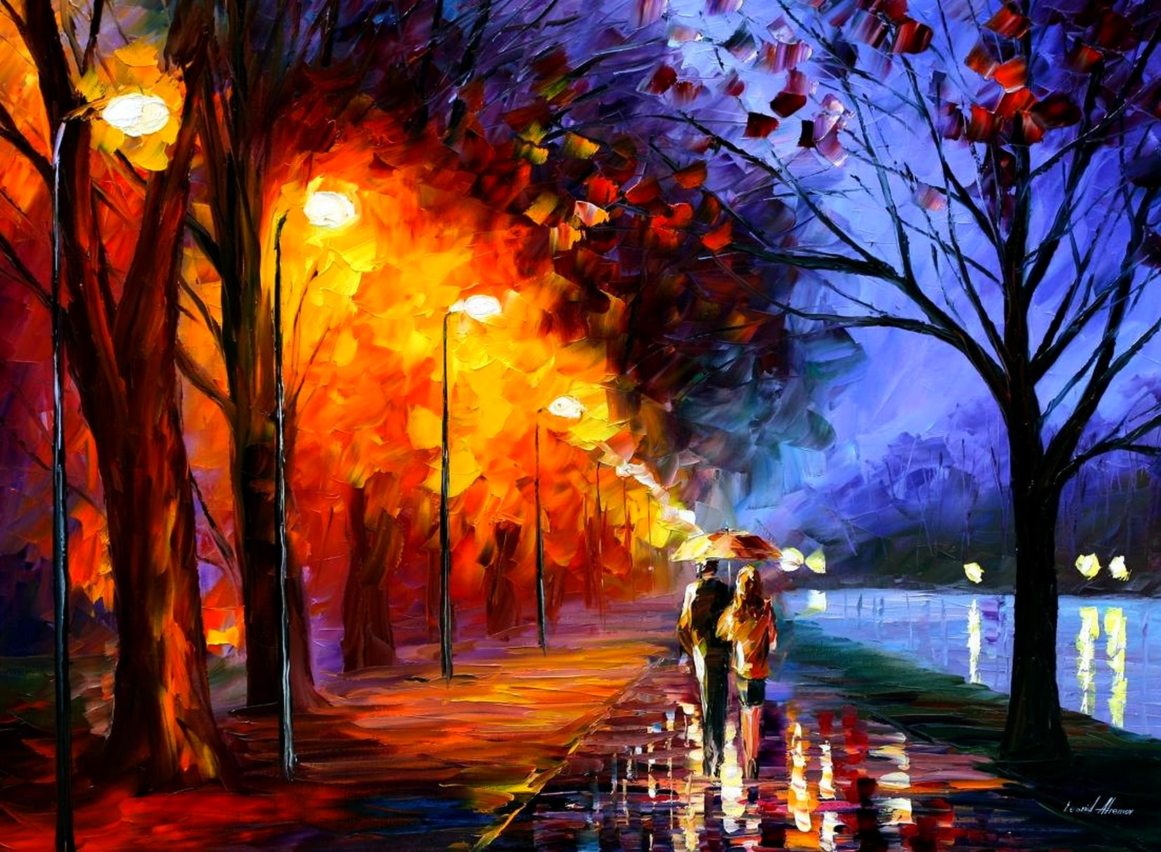 paintings oil leonid afremov Nature Lakes HD Art 2k