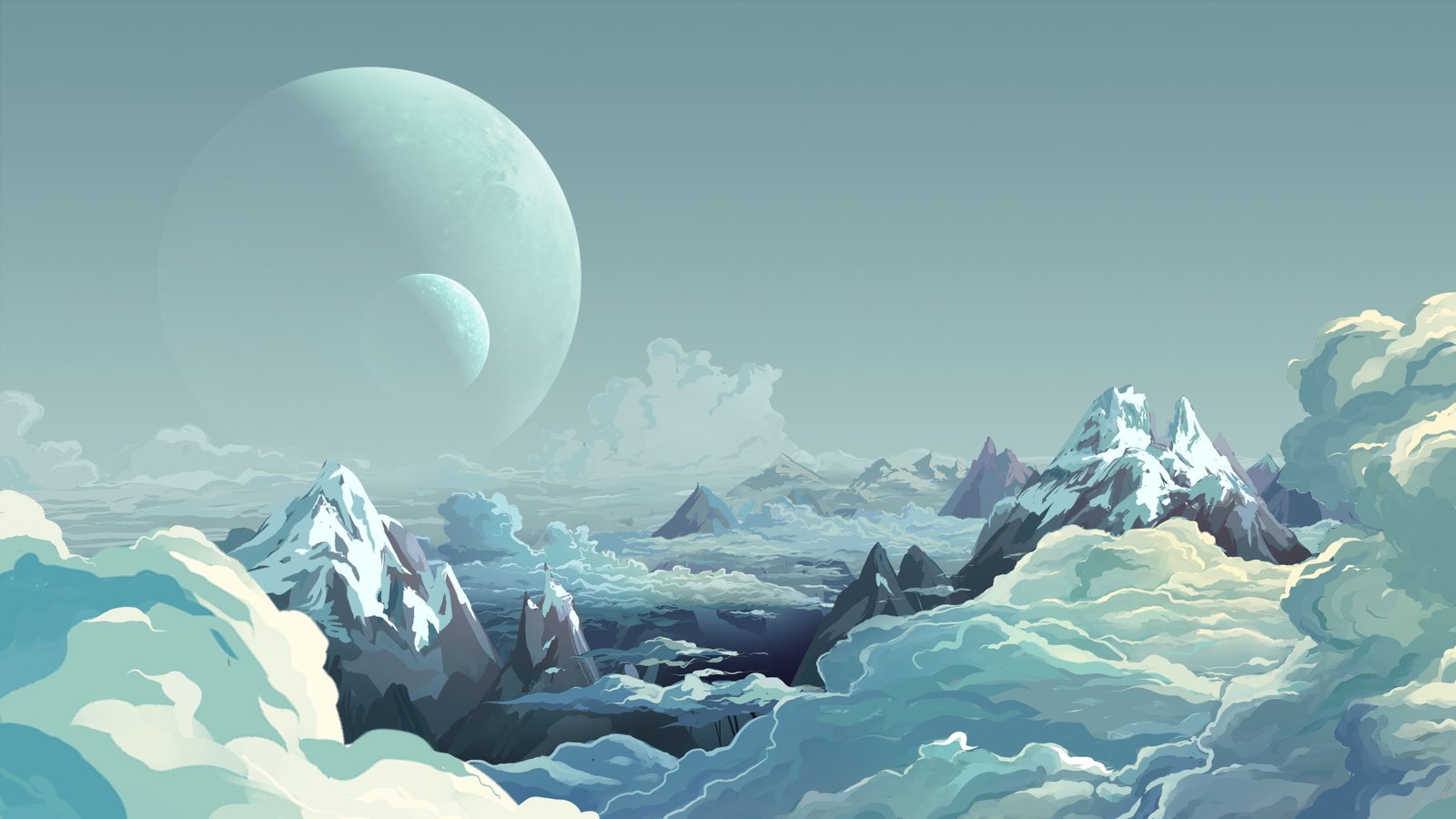 snow capped mountains wallpaper artwork illustration sky digital art 2k 4k