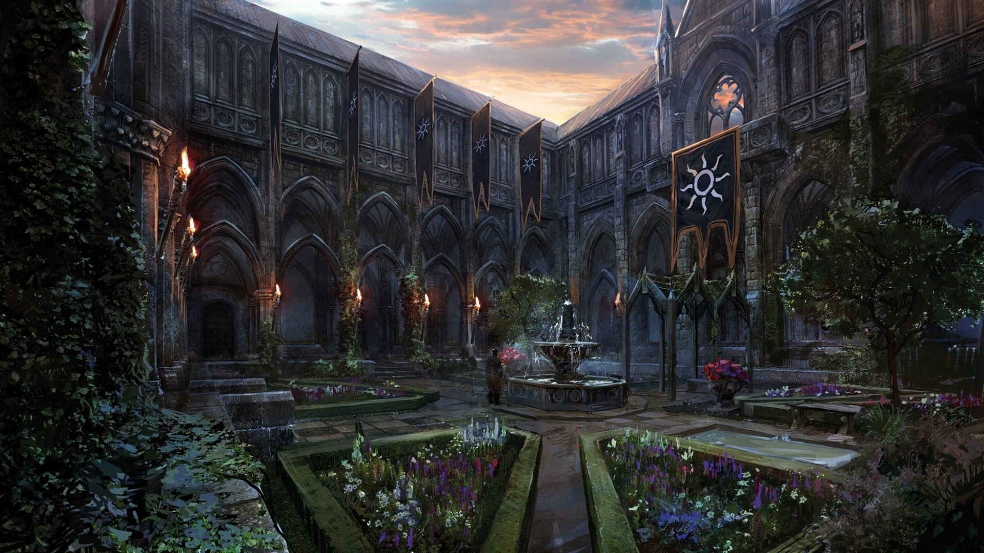 Video Games The Witcher 3 Wild Hunt Concept Art Flowers Buildings Torch Trees 2k