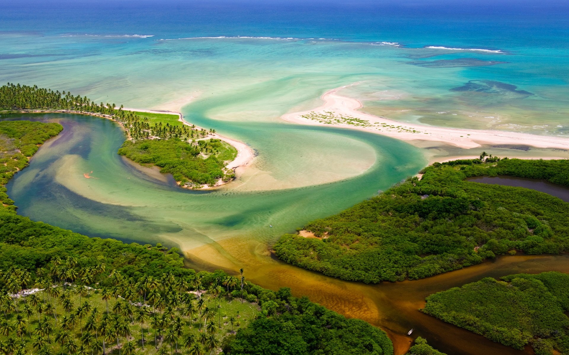 green forest river jungle Brazil aerial view estuaries beach 2k