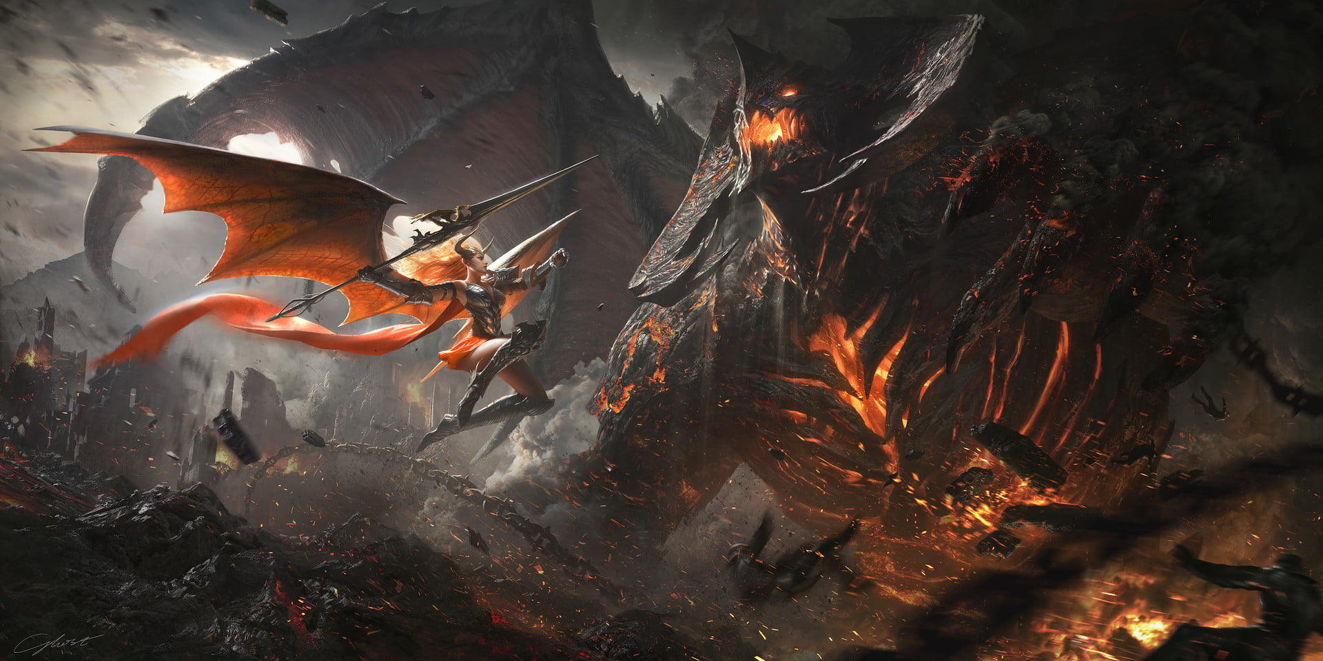 knight and monster wallpaper digital art fantasy League of Angels II 2k