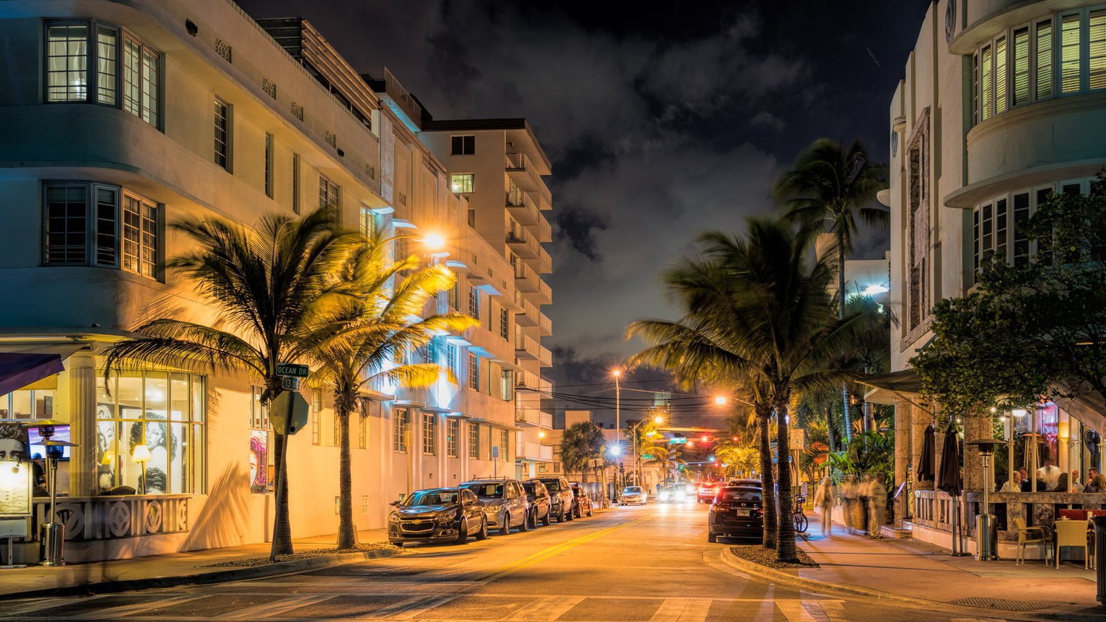 white concrete building lights street Miami the evening FL 2k