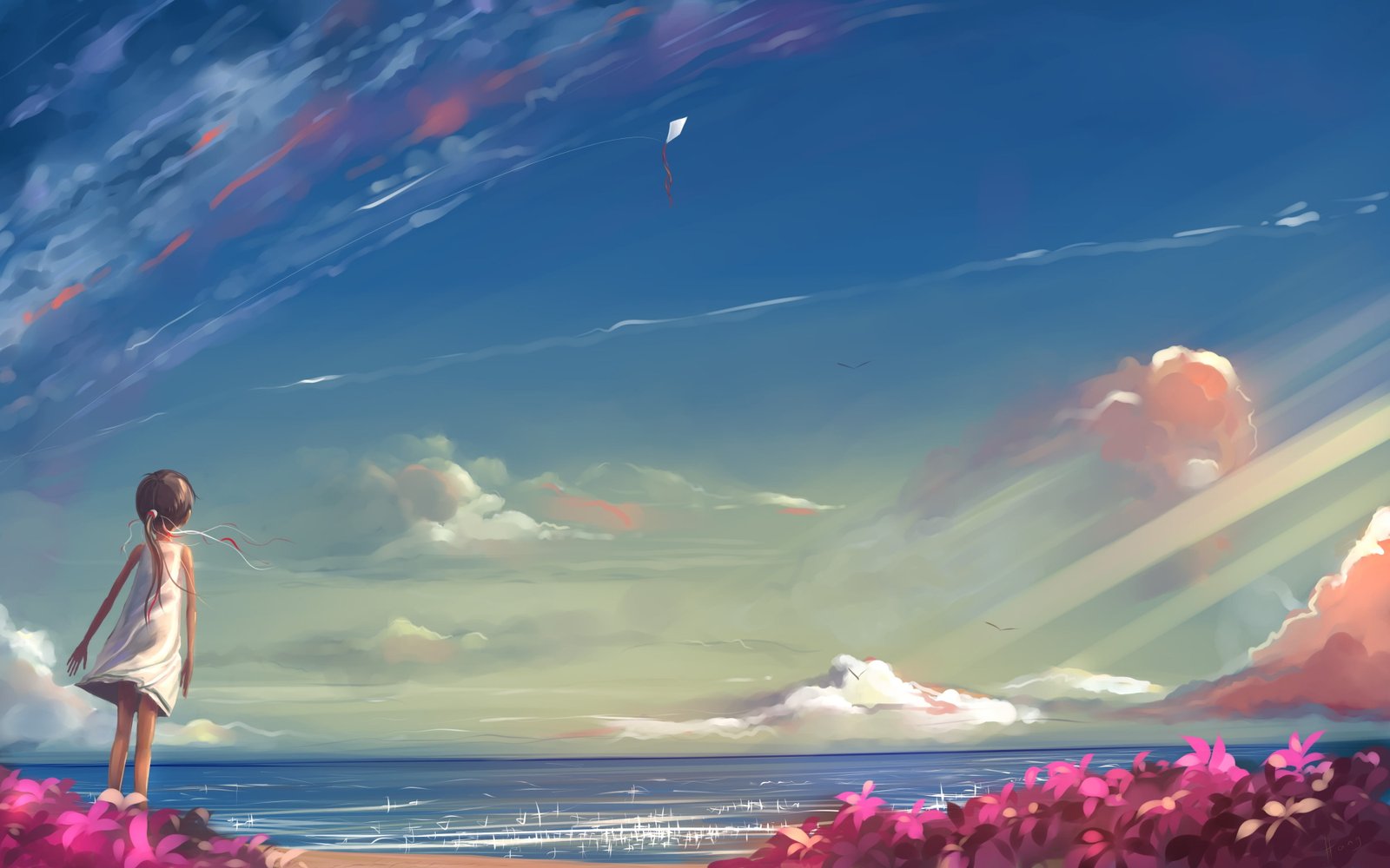 brown haired female anime character illustration landscape nature 2k 4k