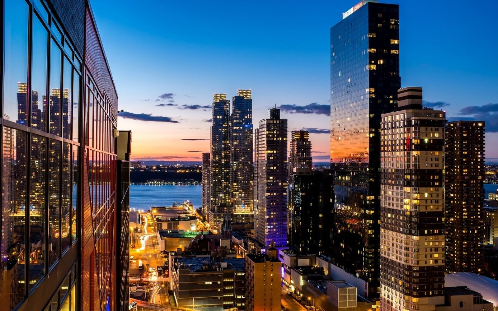 city buildings aerial photography of during nighttime cityscape 2k