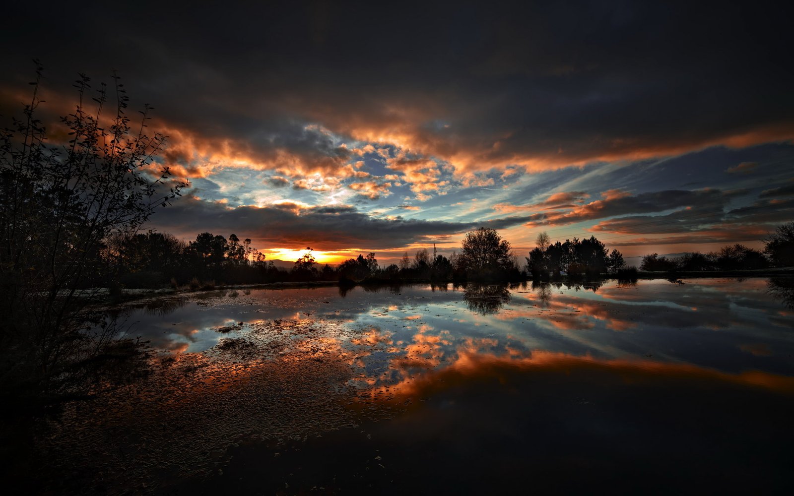 Clouds And Dark Sunset Lakes gray and orange sky Nature Scenery 2k
