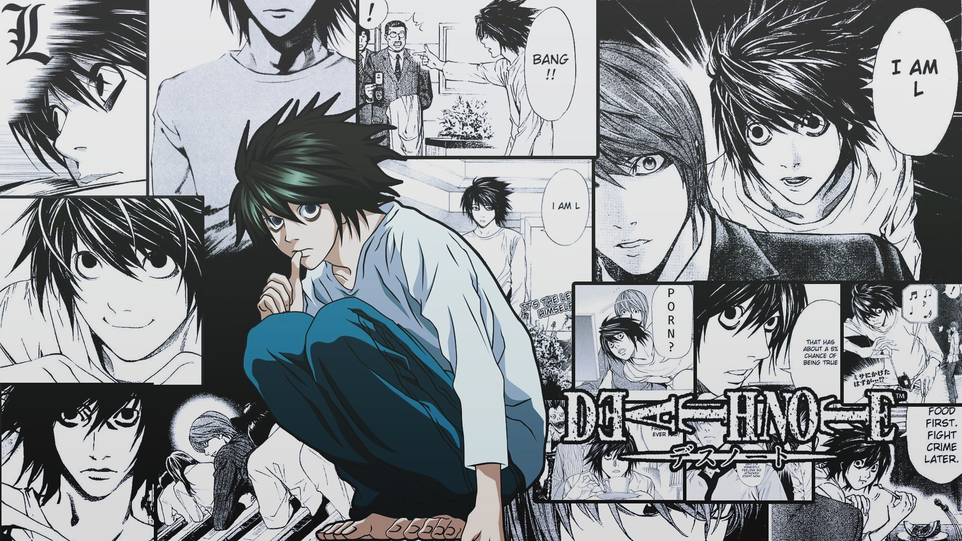 Death Note L wallpaper Lawliet anime creativity representation 2k