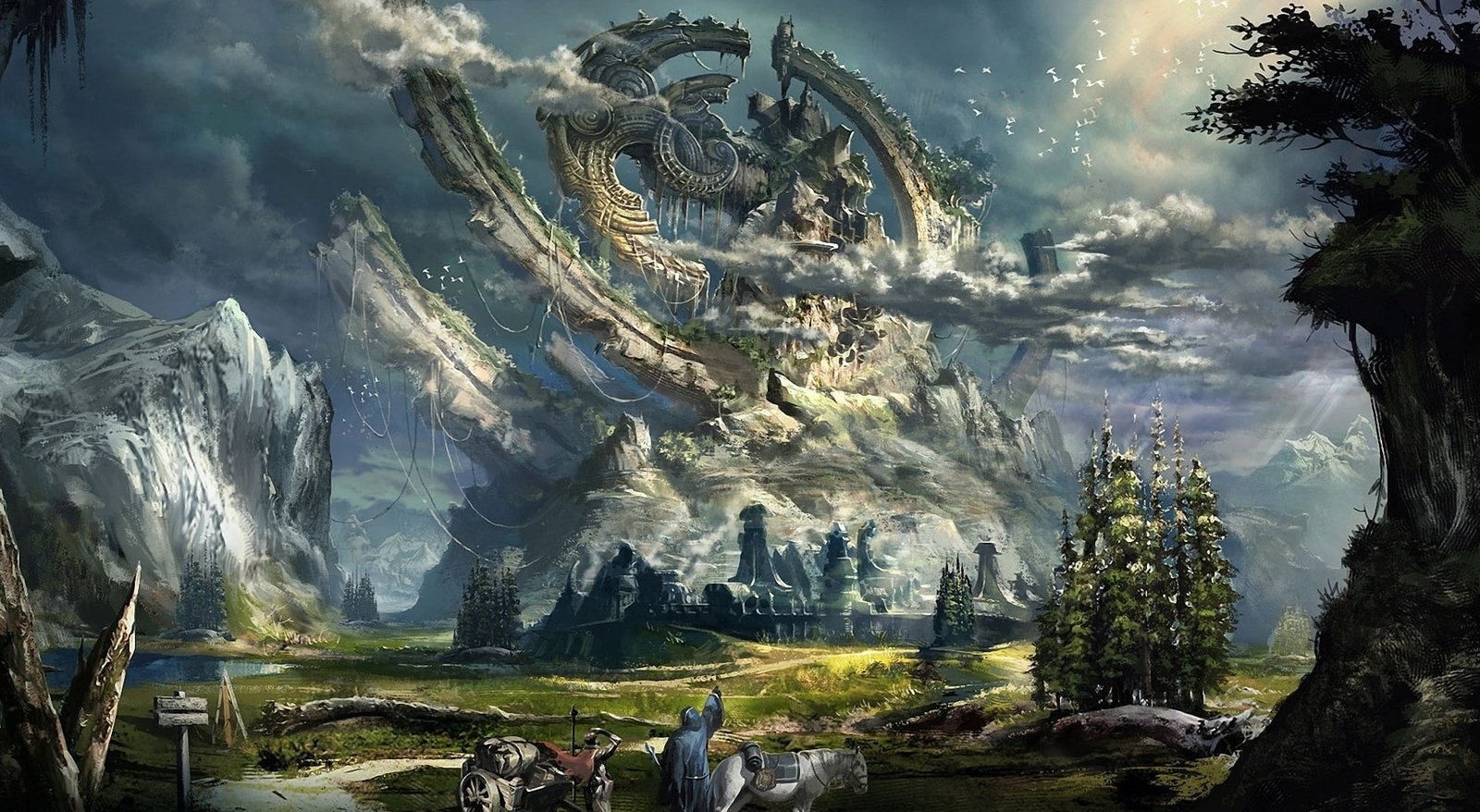 Fantasy Scenery Futuristic dragon statue on mountain wallpaper 2k