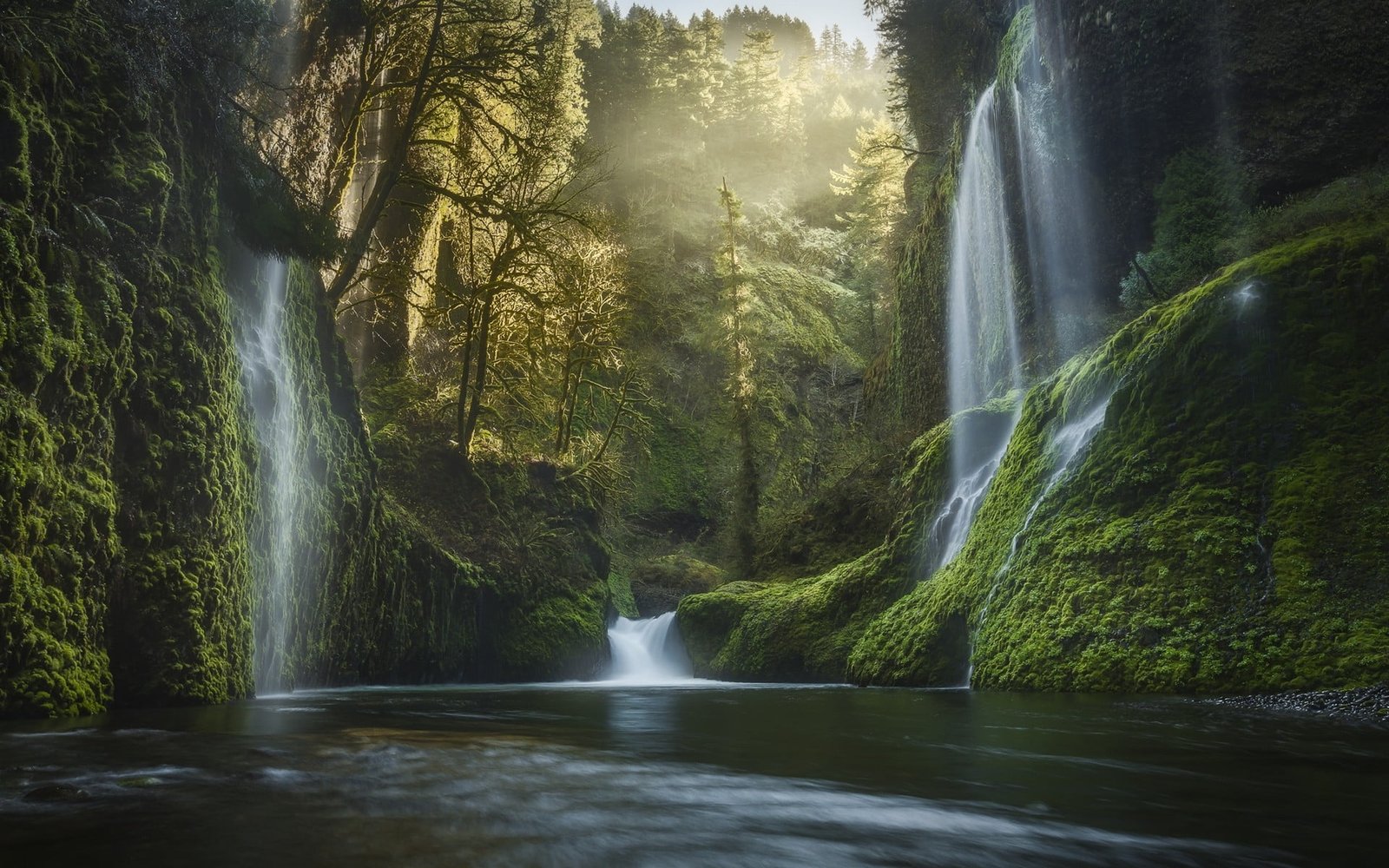 waterfalls scenery of during daytime nature landscape 2k