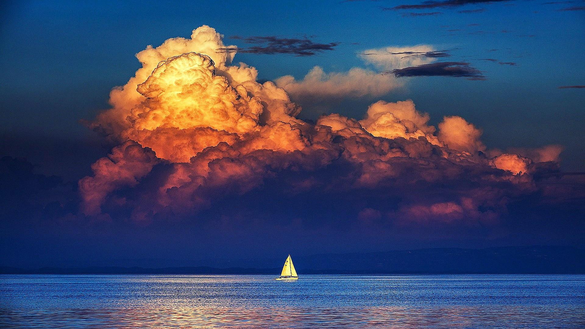 sky horizon nature sea cloud calm water ocean sailboat 2k