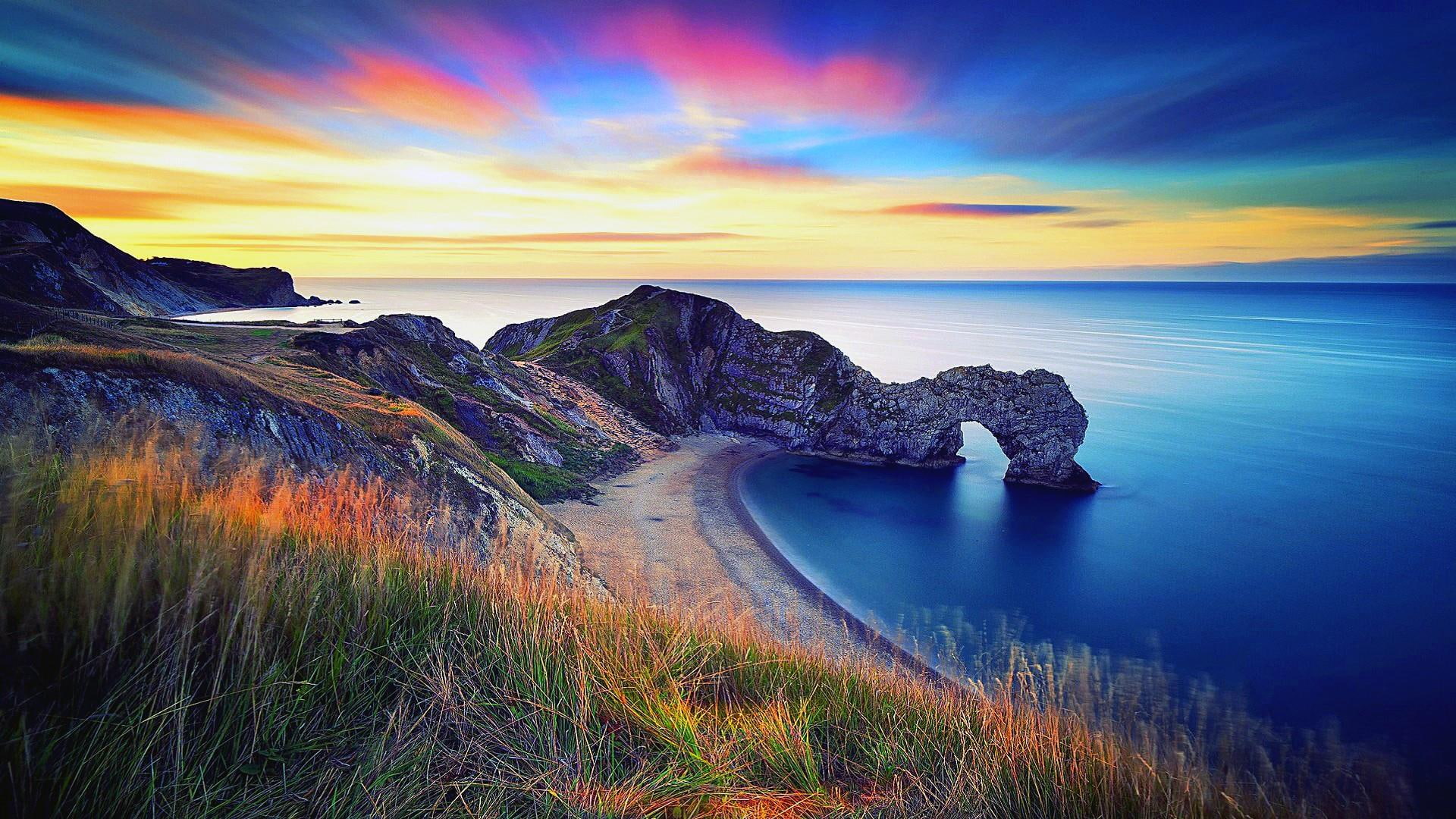 sea united kingdom england dorset jurassic coast durdle door 2k