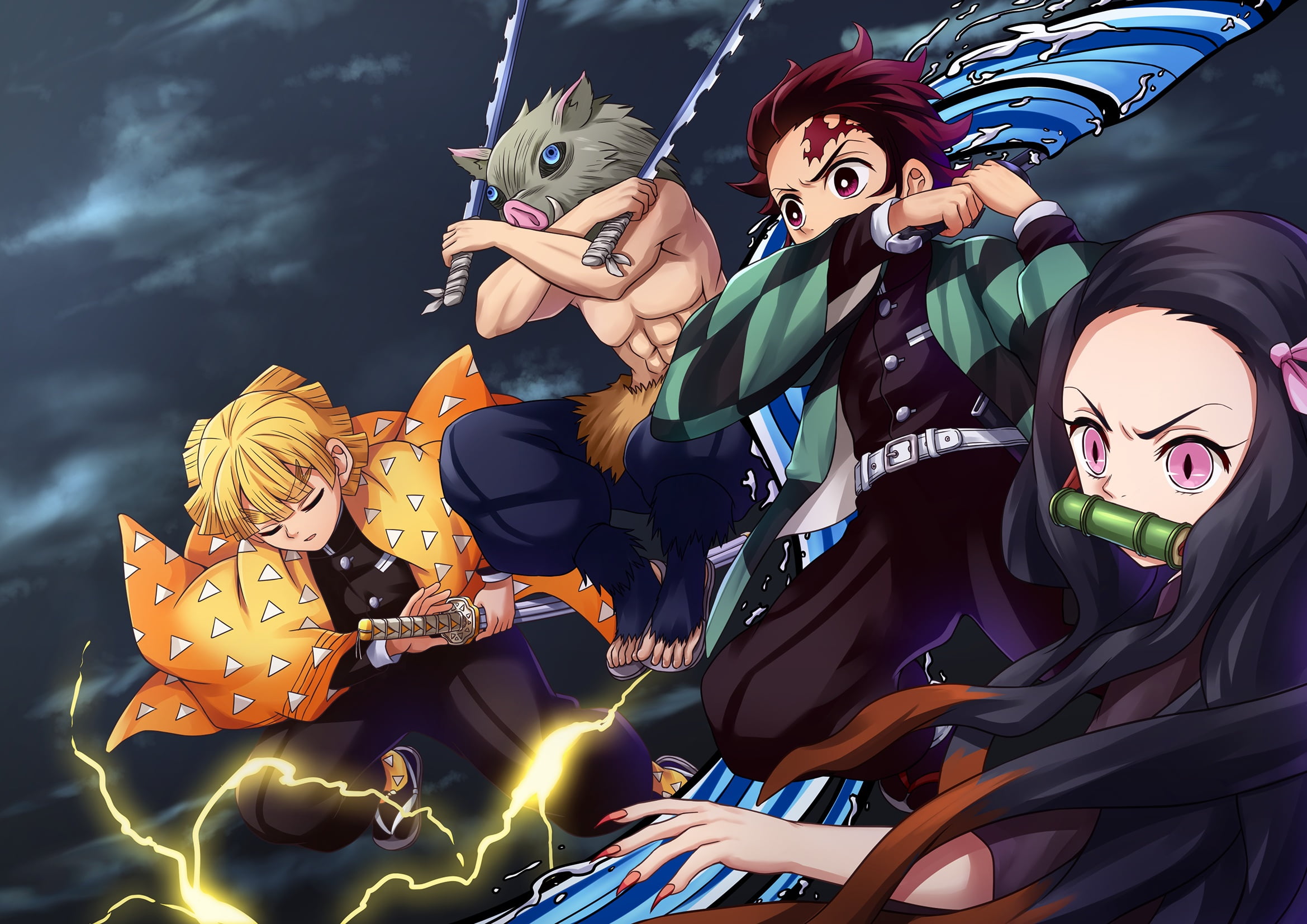 Anime Demon Slayer Kimetsu no Yaiba Black Hair Blonde Blue Eyes 2k