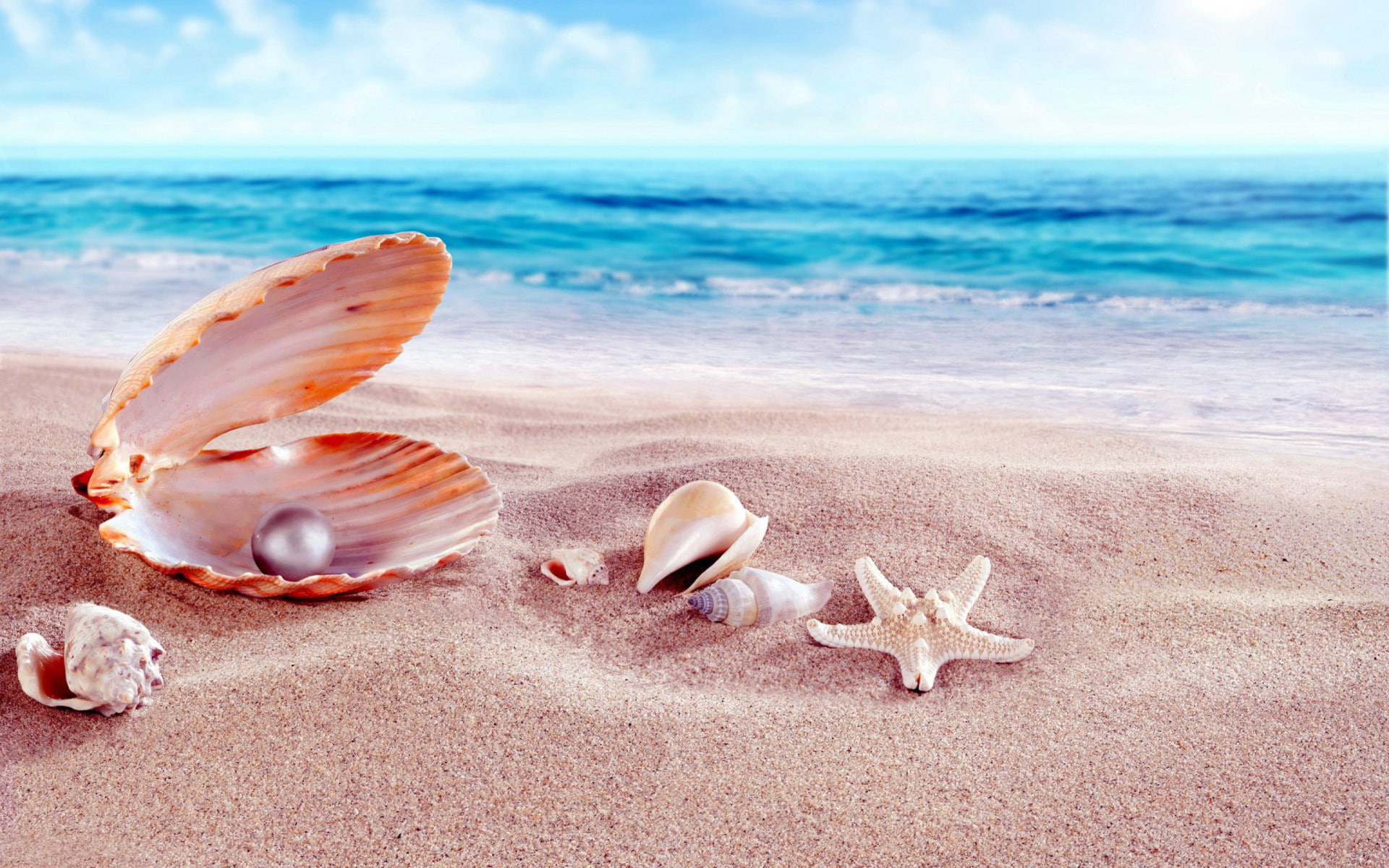 Sea Shells With Beads Sandy Beach Hd Wallpapers 2k