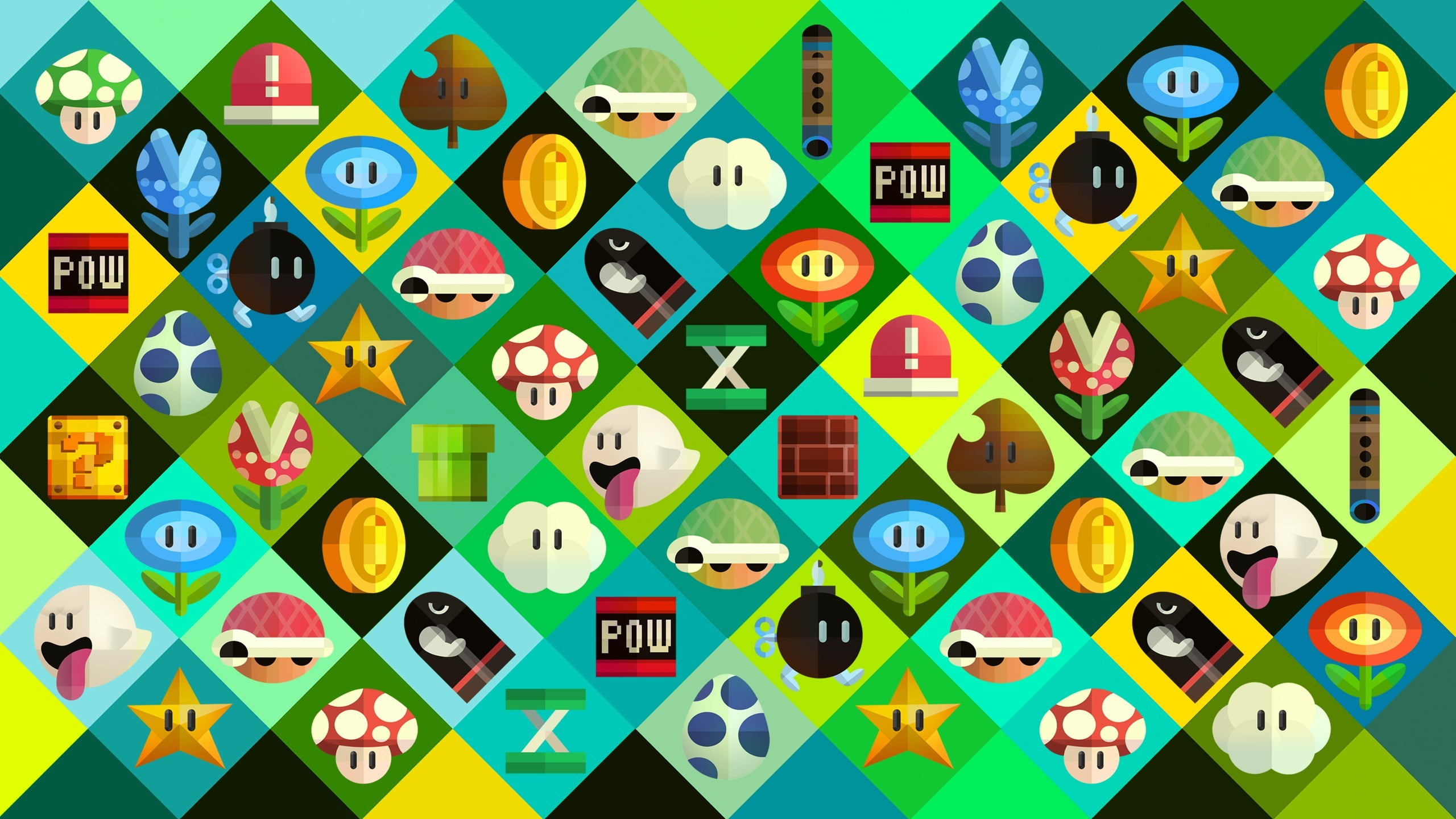 Super Mario icons wallpaper Bros Nintendo video games 2k