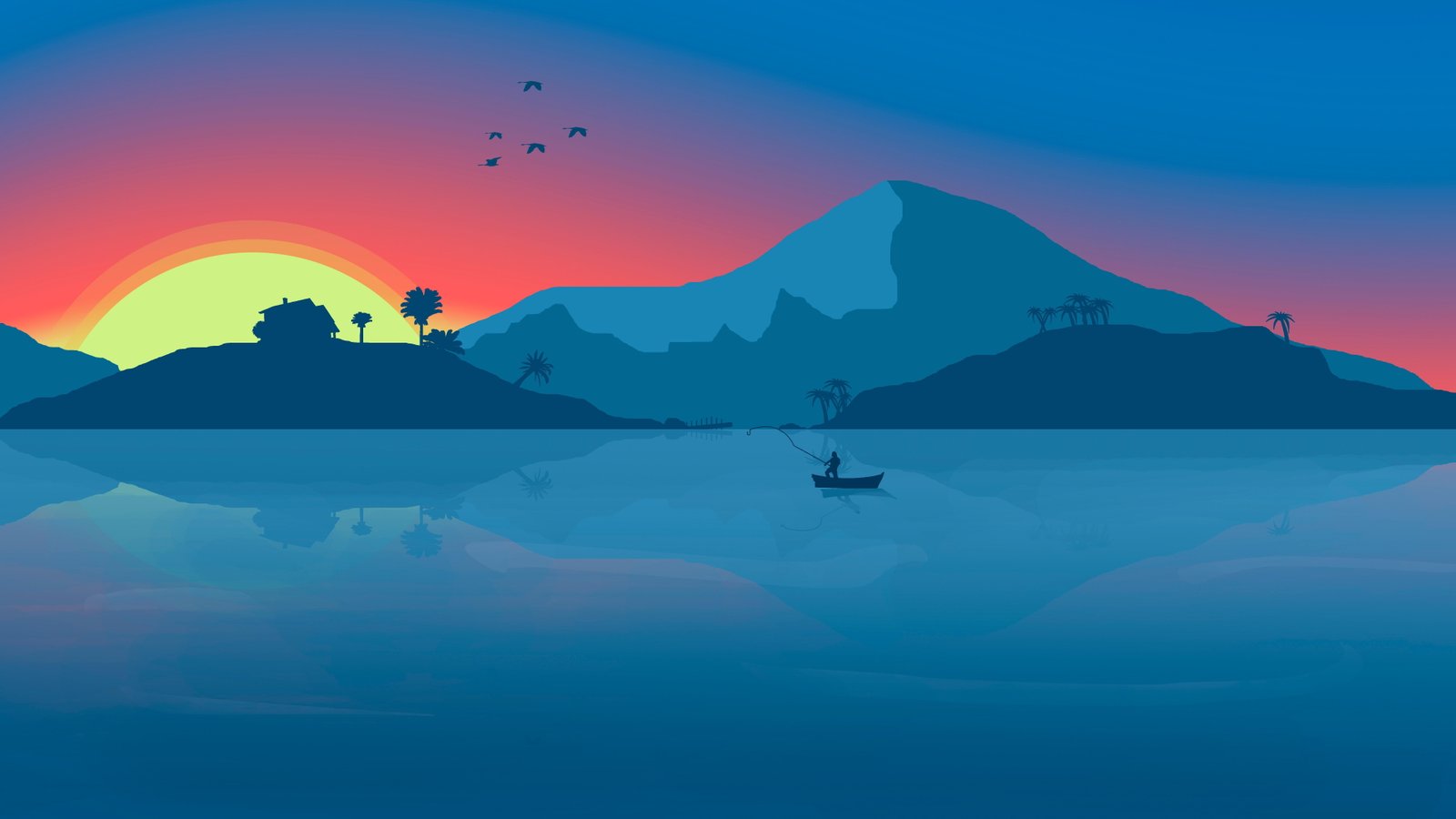 minimalist sunrise nature water boat reflection calm 2k 4k 5k 8k