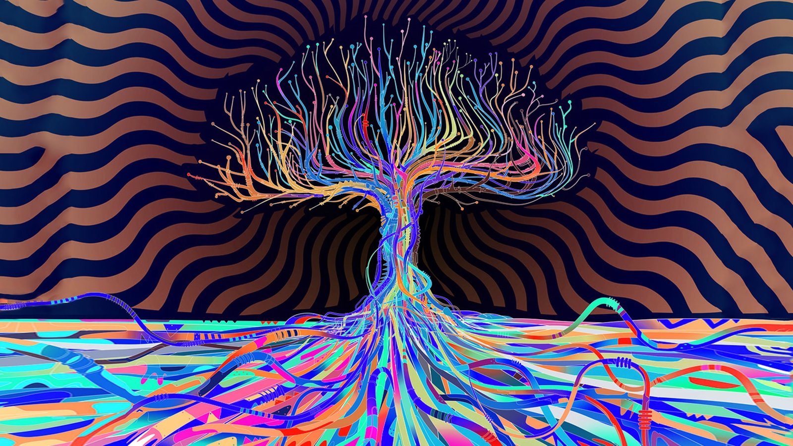 multicolored tree illustration teal and 2k
