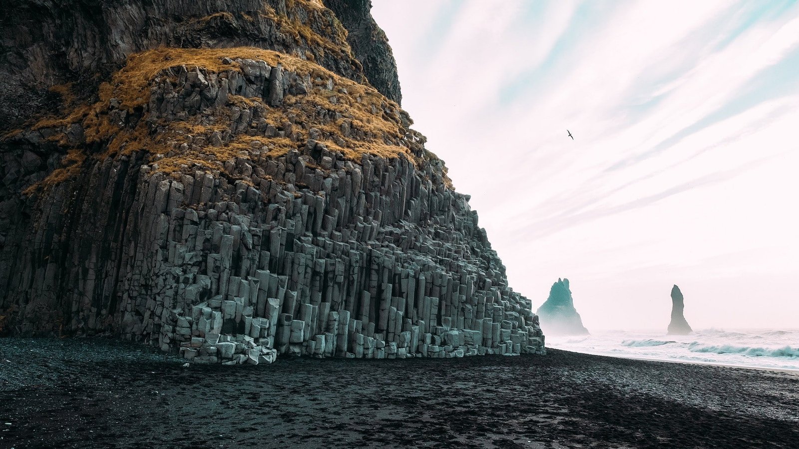 nature sea rock cliff Reynisfjara Iceland coast beach 2k