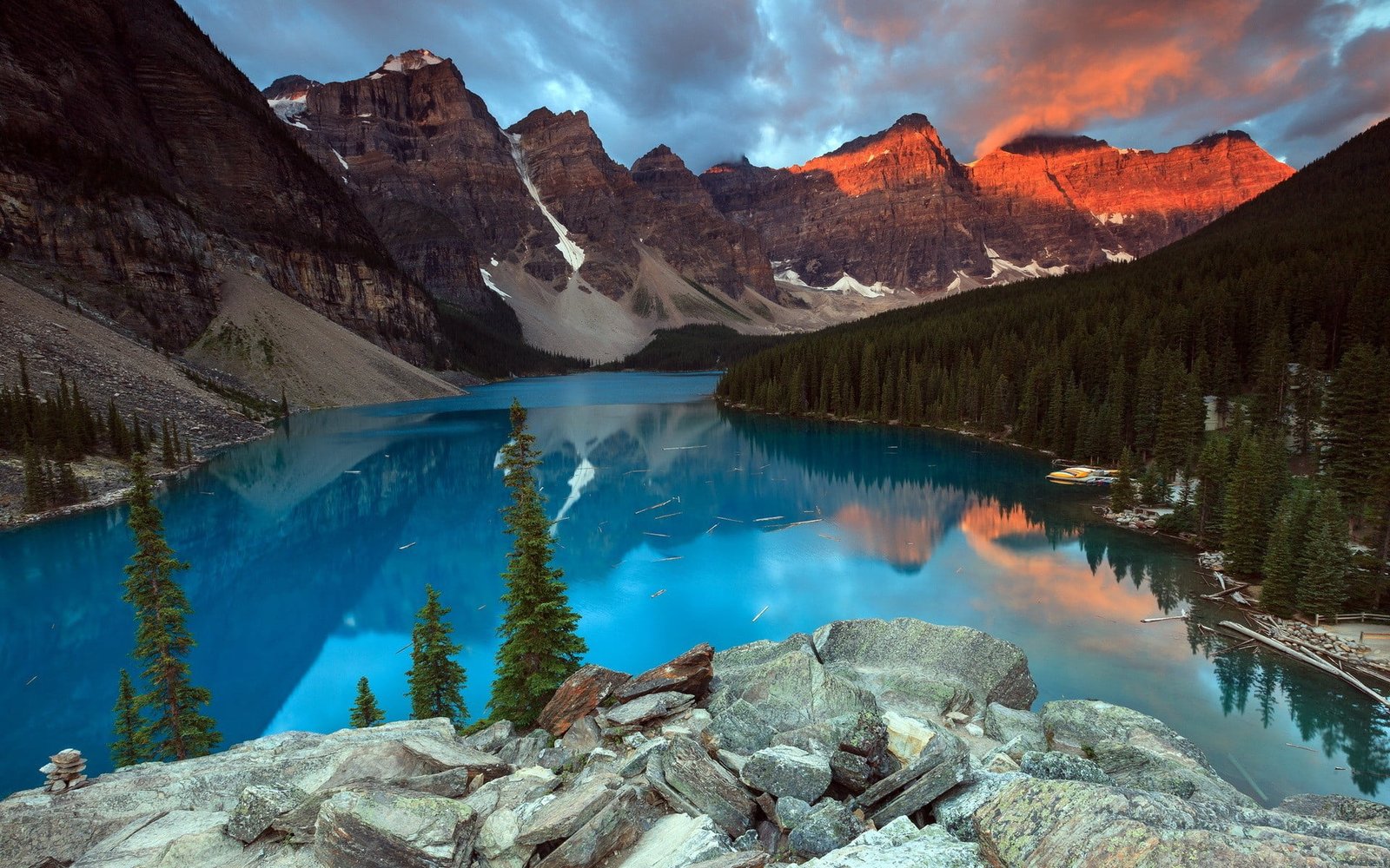 calm body of water nature landscape lake trees mountains 2k