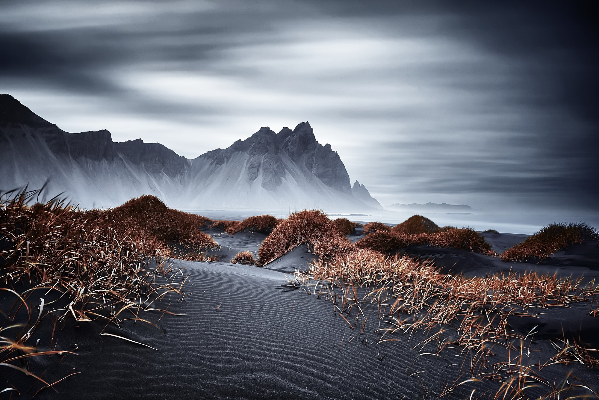dark nature mountains Iceland Vestrahorn 2k