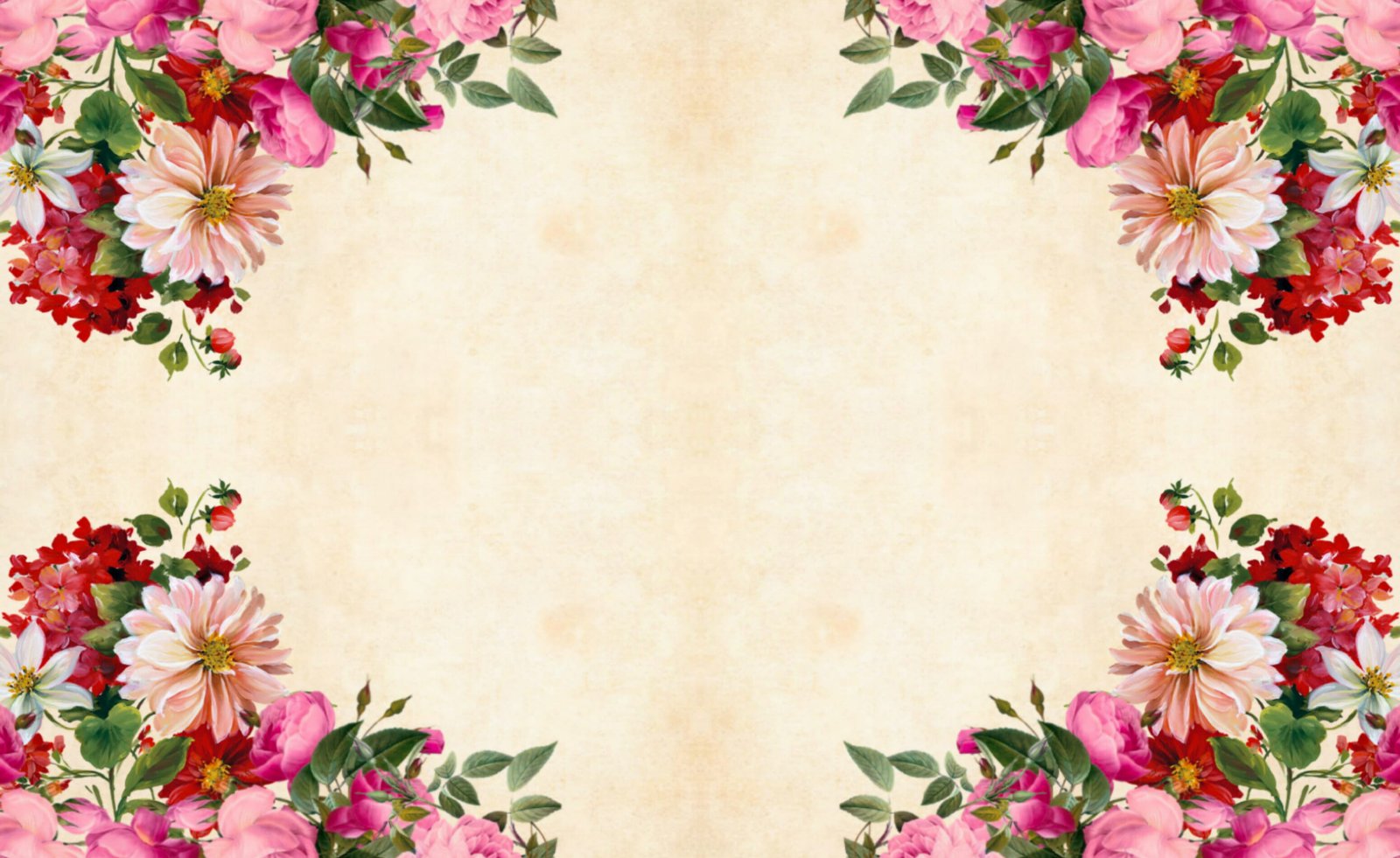 Four quadrants of flower clusters forming floral background 2k