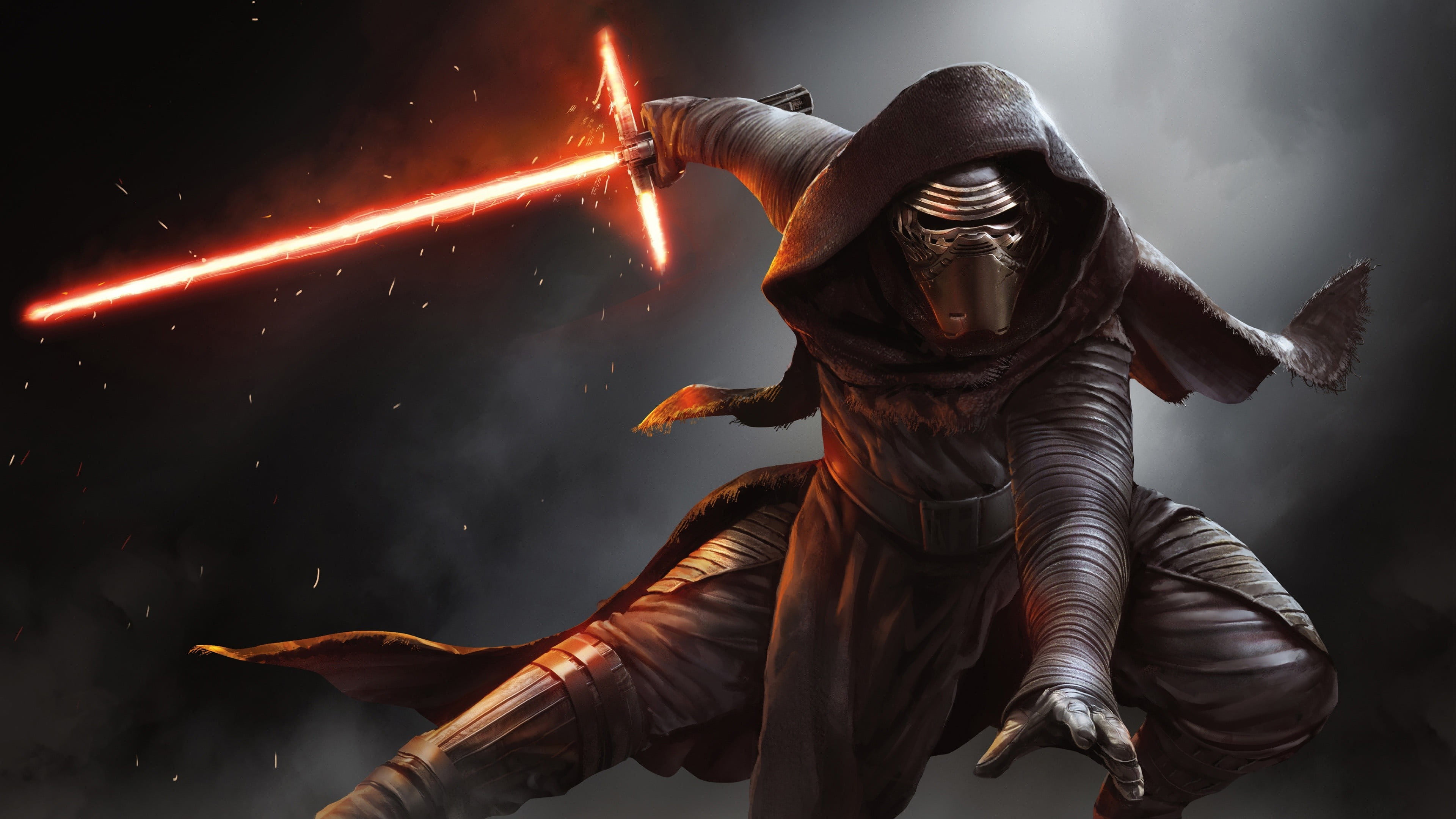 Star Wars with red sword digital wallpaper Kylo Ren illustration 2k 4k