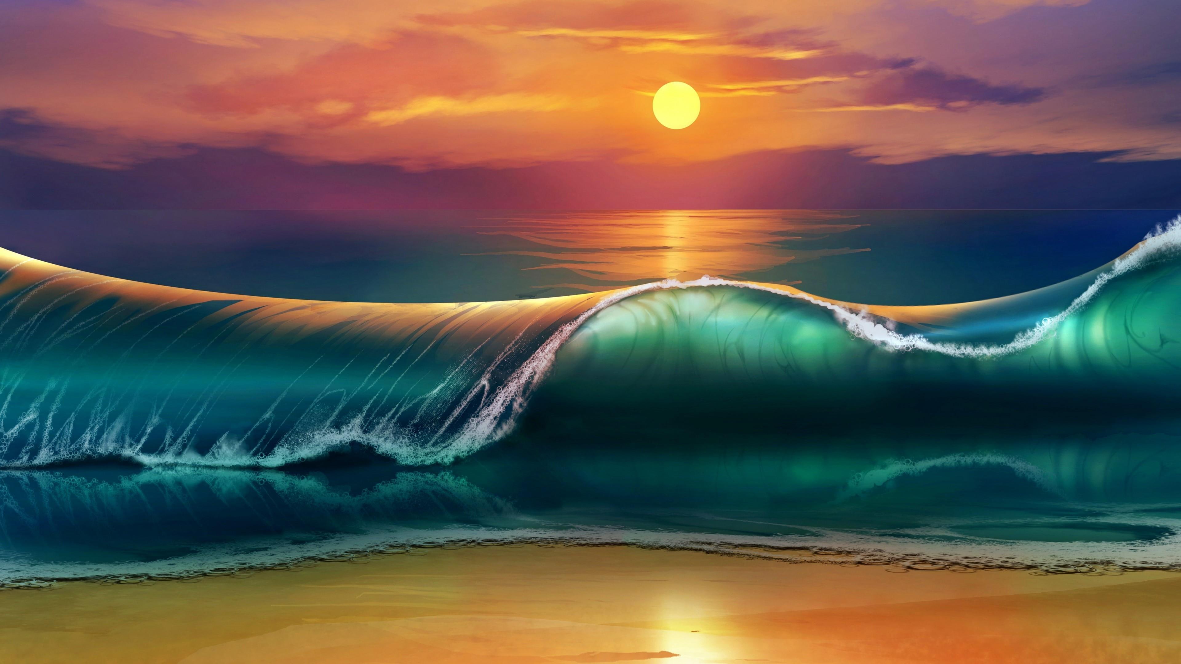 Sunset Sea Waves Beach Ultra Hd Wallpapers For Desktop Mobile Laptop And Tablet 2k 4k