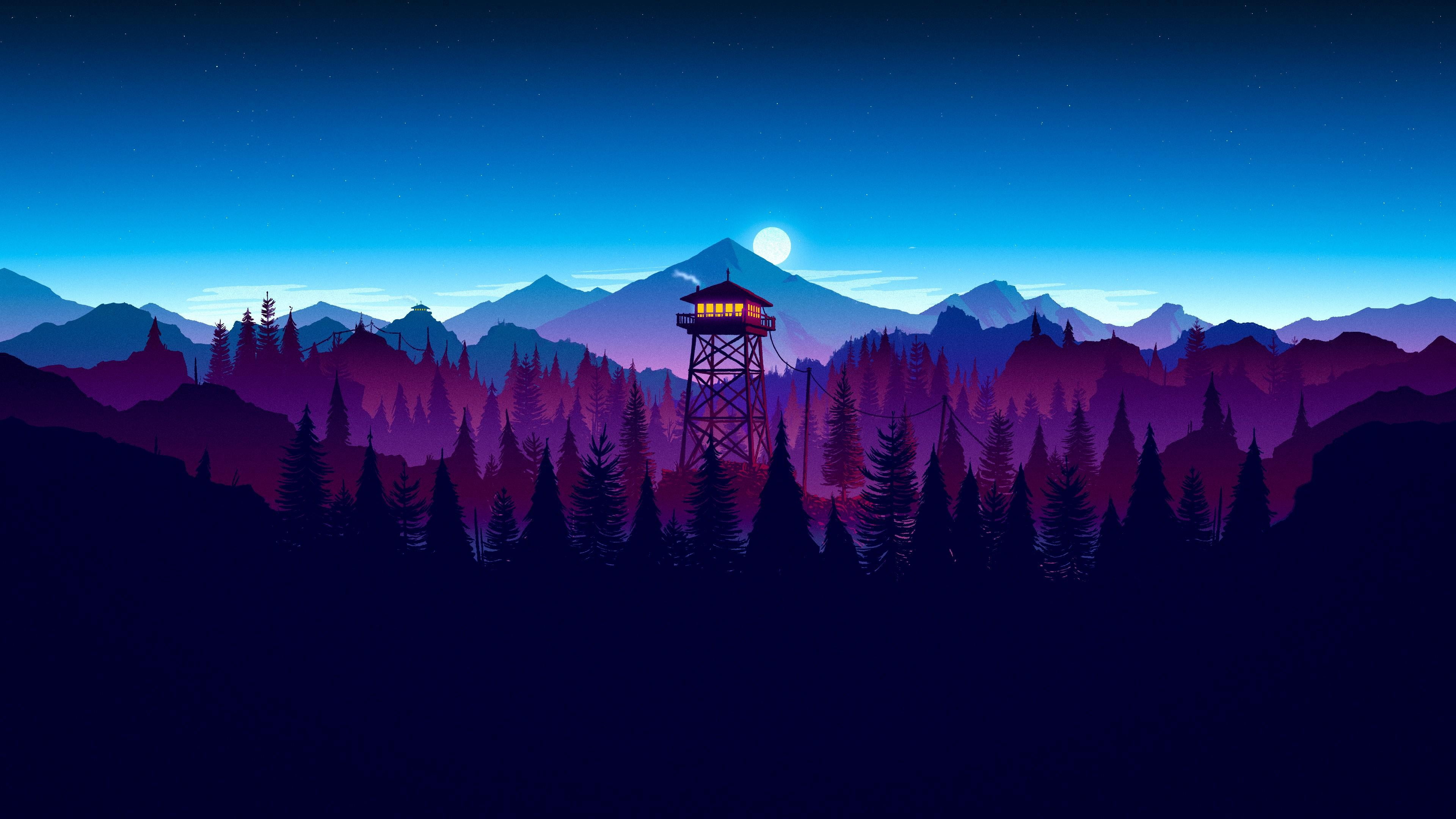 tower and mountain at distance digital wallpaper moon game 2k 4k